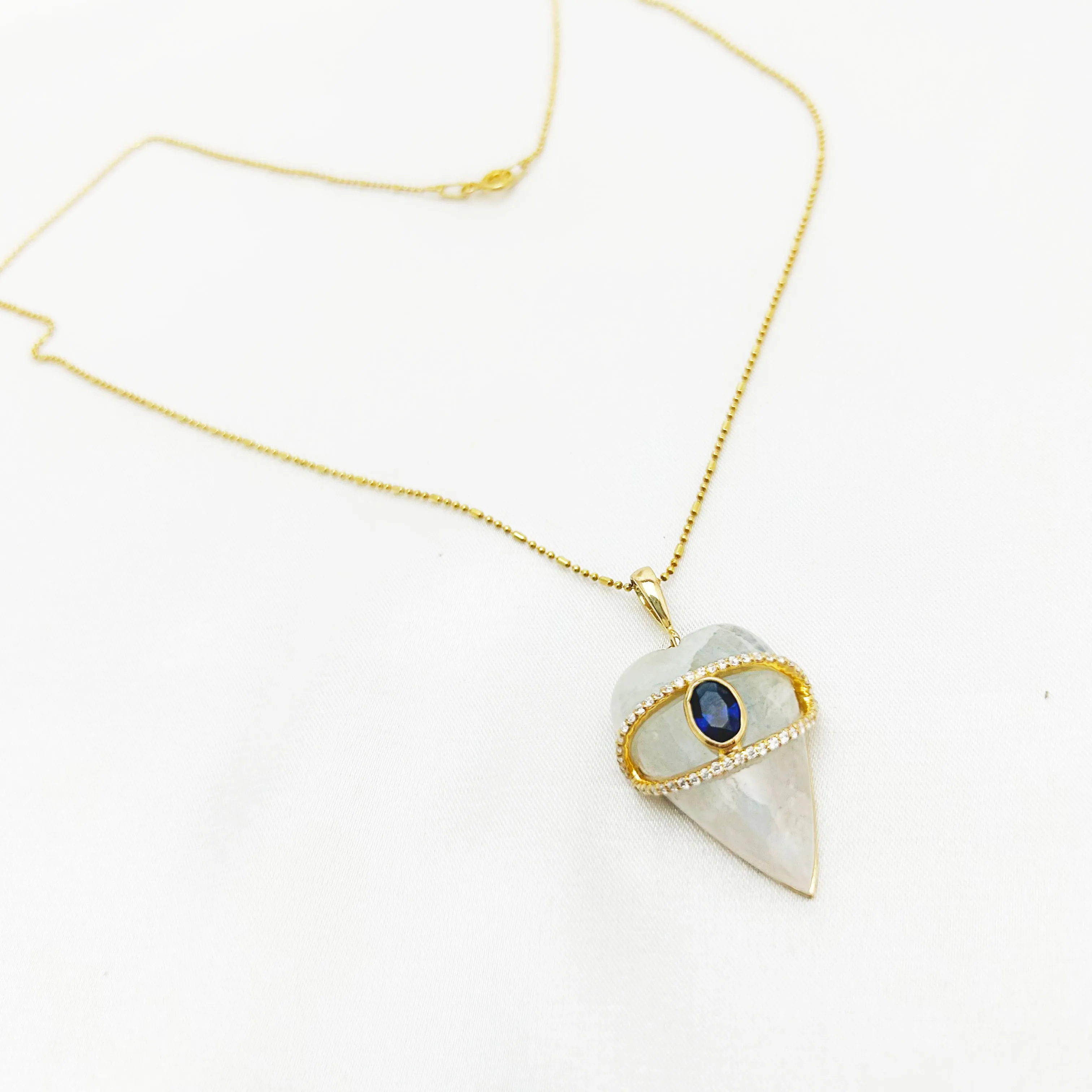 Moonstone Gemstone Heart Necklace | Evil Eye Heart