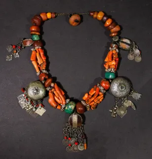 Moroccan Coral, Amber, Amazonite Dra Necklace