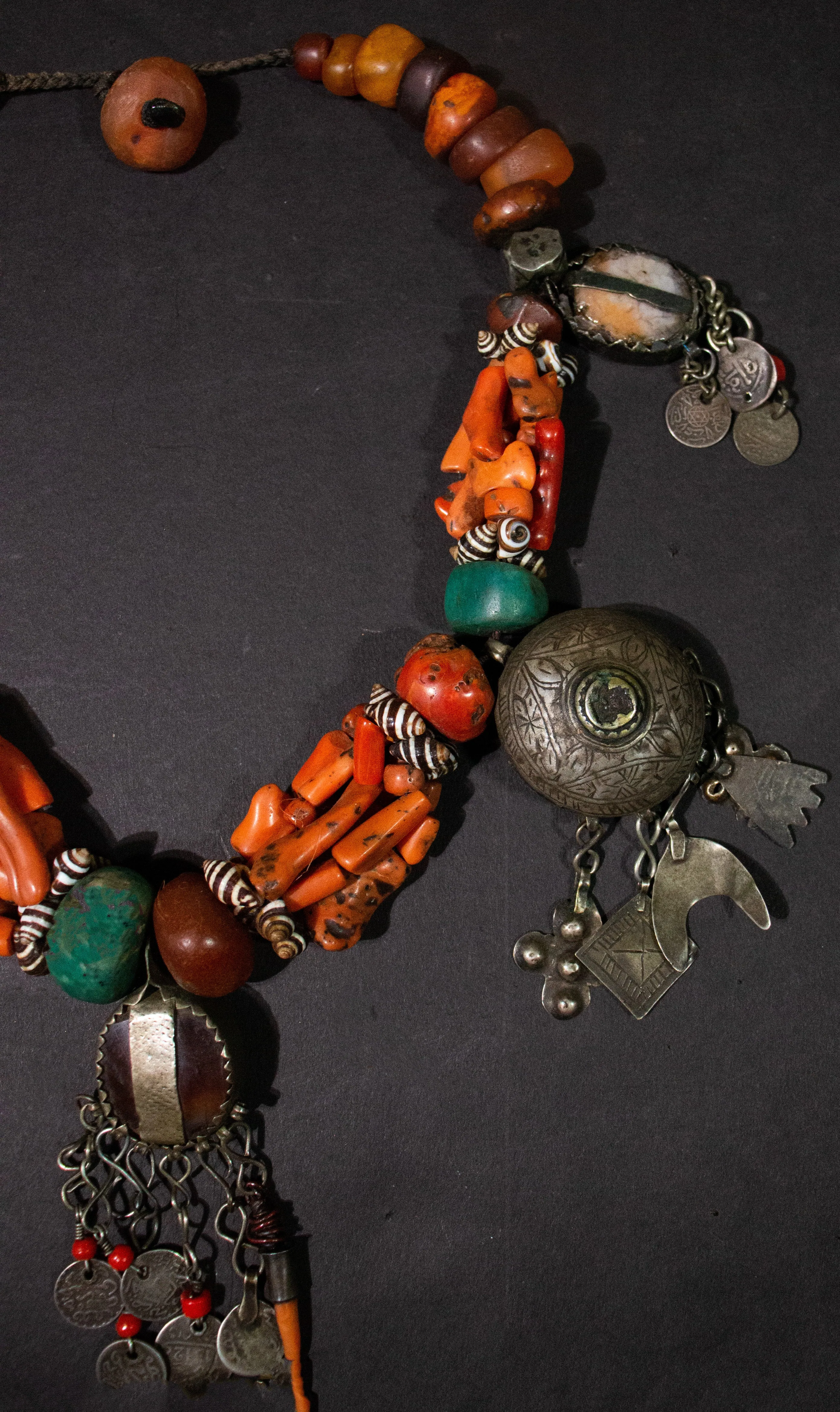 Moroccan Coral, Amber, Amazonite Dra Necklace