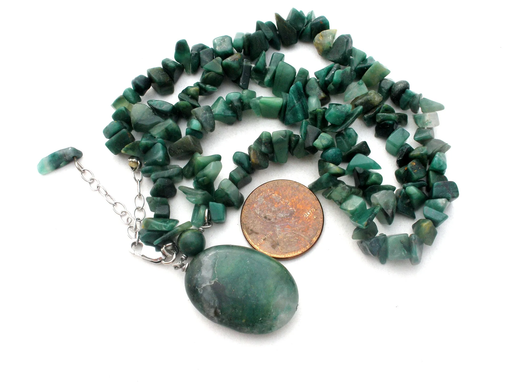 Moss Agate Nugget Bead Necklace Vintage 925