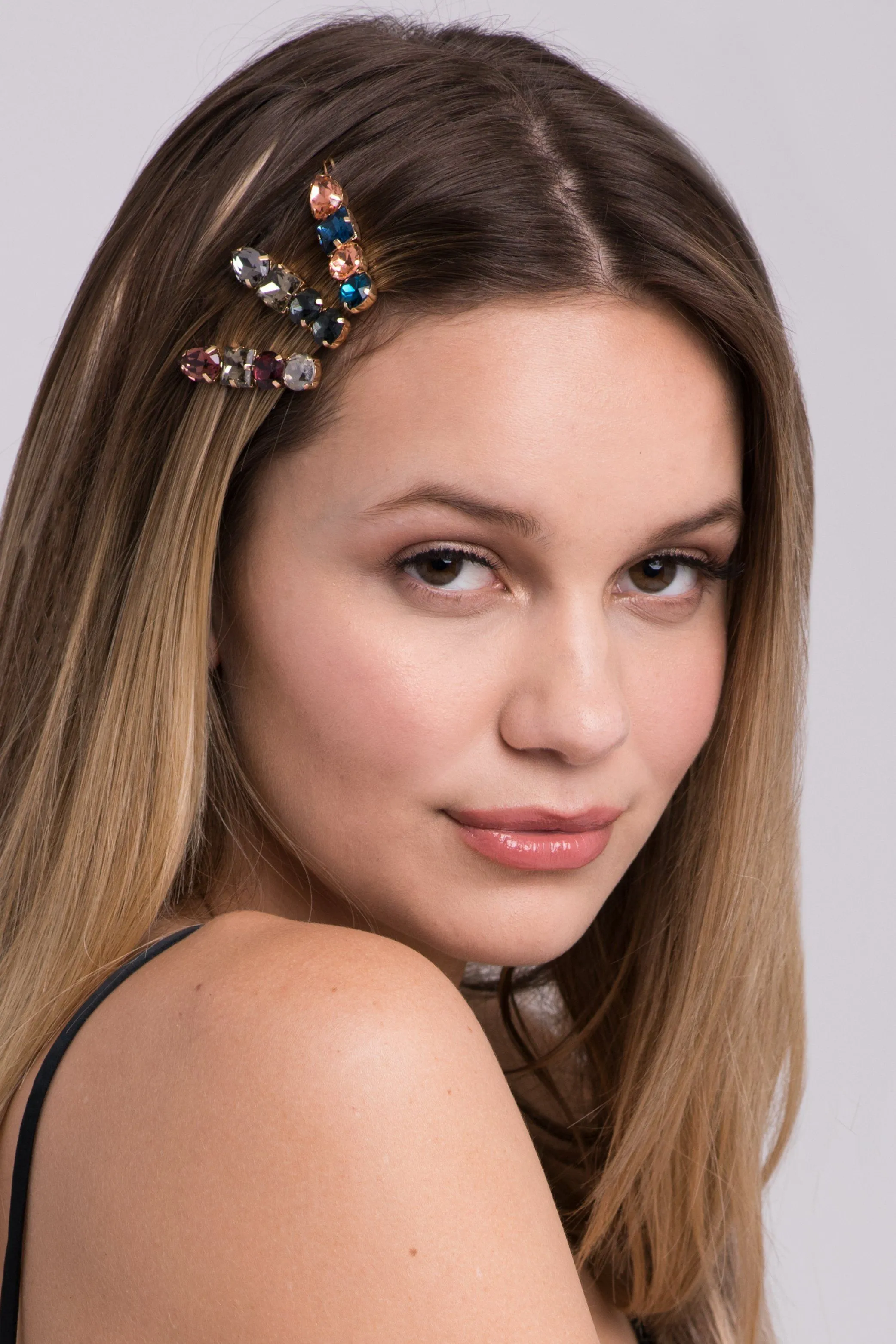 Multi-Colored 4-Stone Hair Bejeweled Barrettes