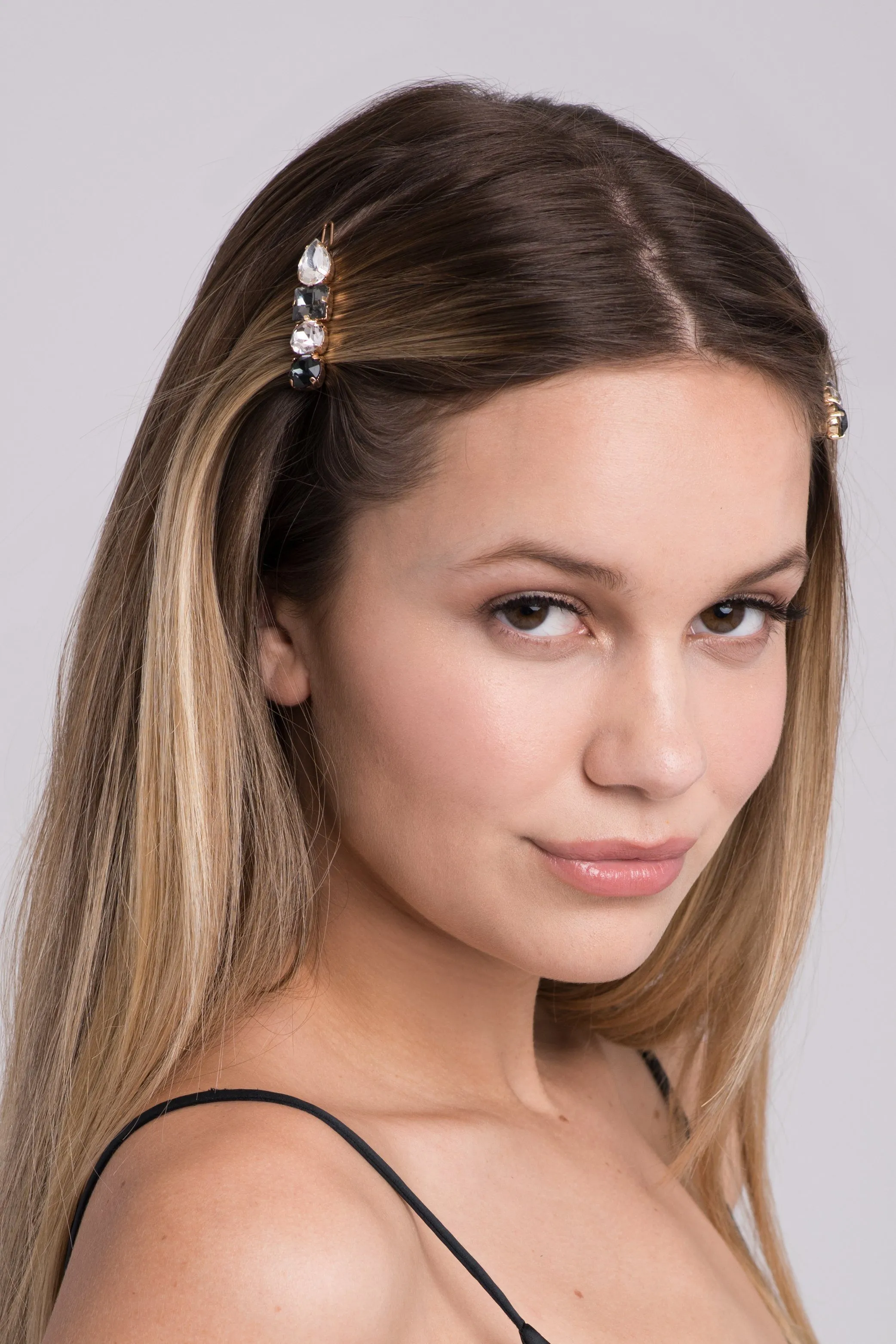 Multi-Colored 4-Stone Hair Bejeweled Barrettes