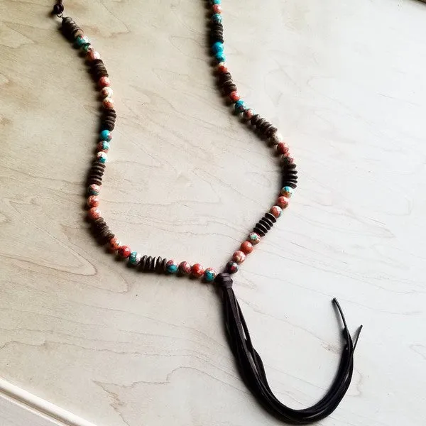 Multi Colored Turquoise Necklace with Wood