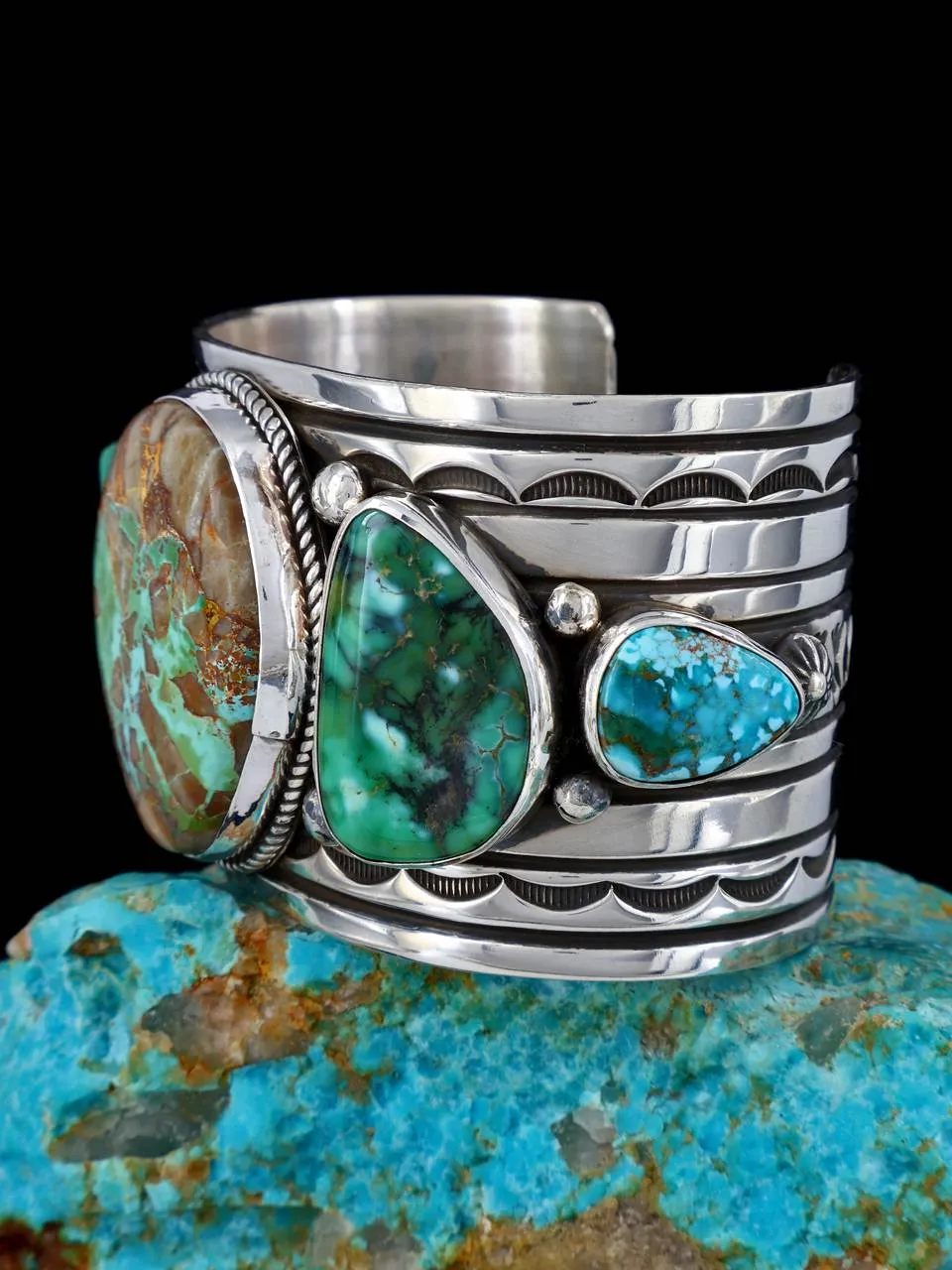 Native American Jewelry Sterling Silver Mixed Turquoise Cuff Bracelet