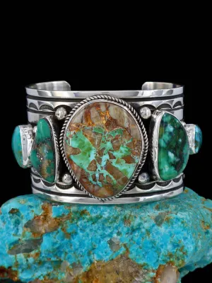 Native American Jewelry Sterling Silver Mixed Turquoise Cuff Bracelet