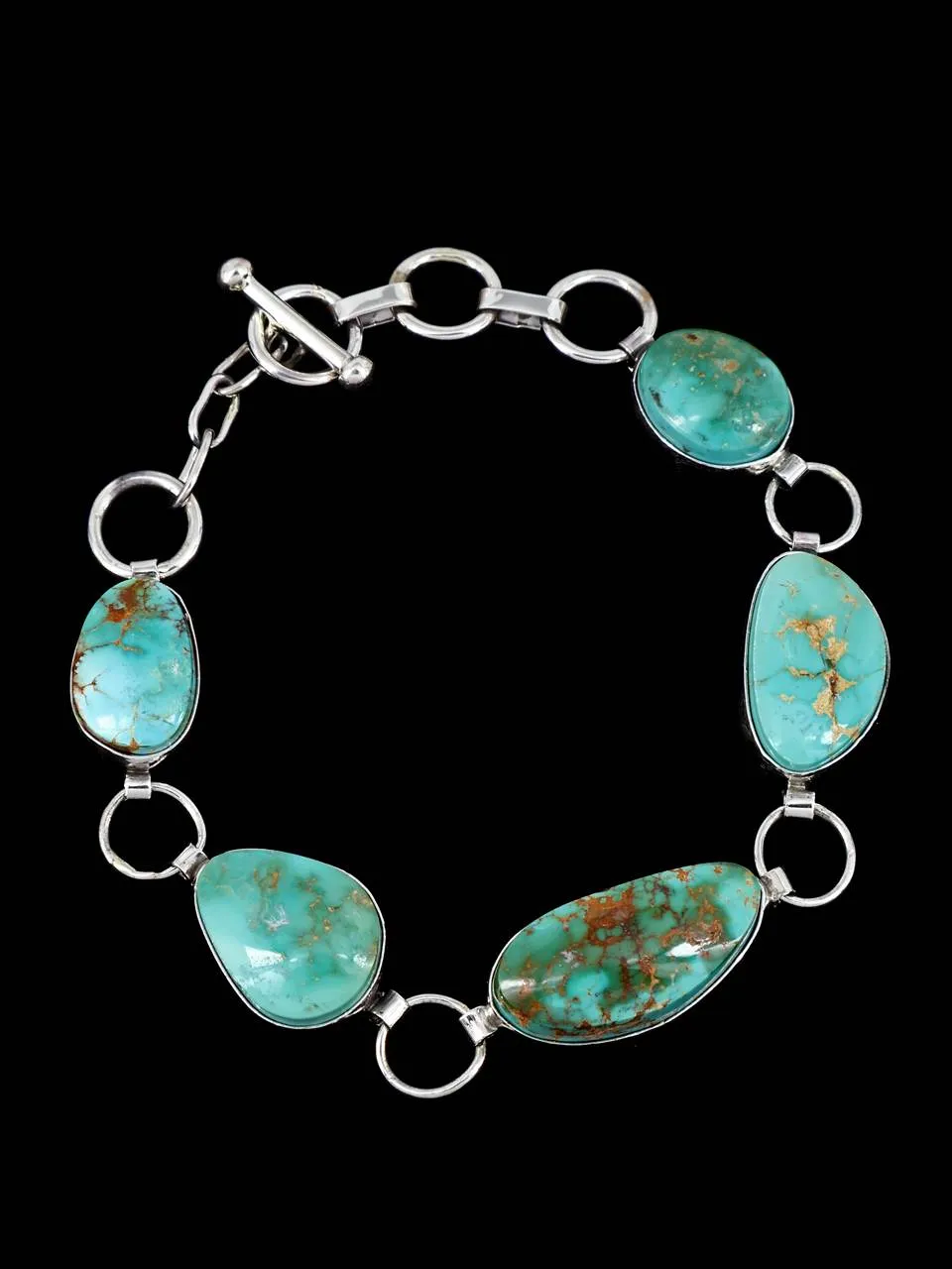 Native American Sterling Silver Royston Turquoise Link Bracelet