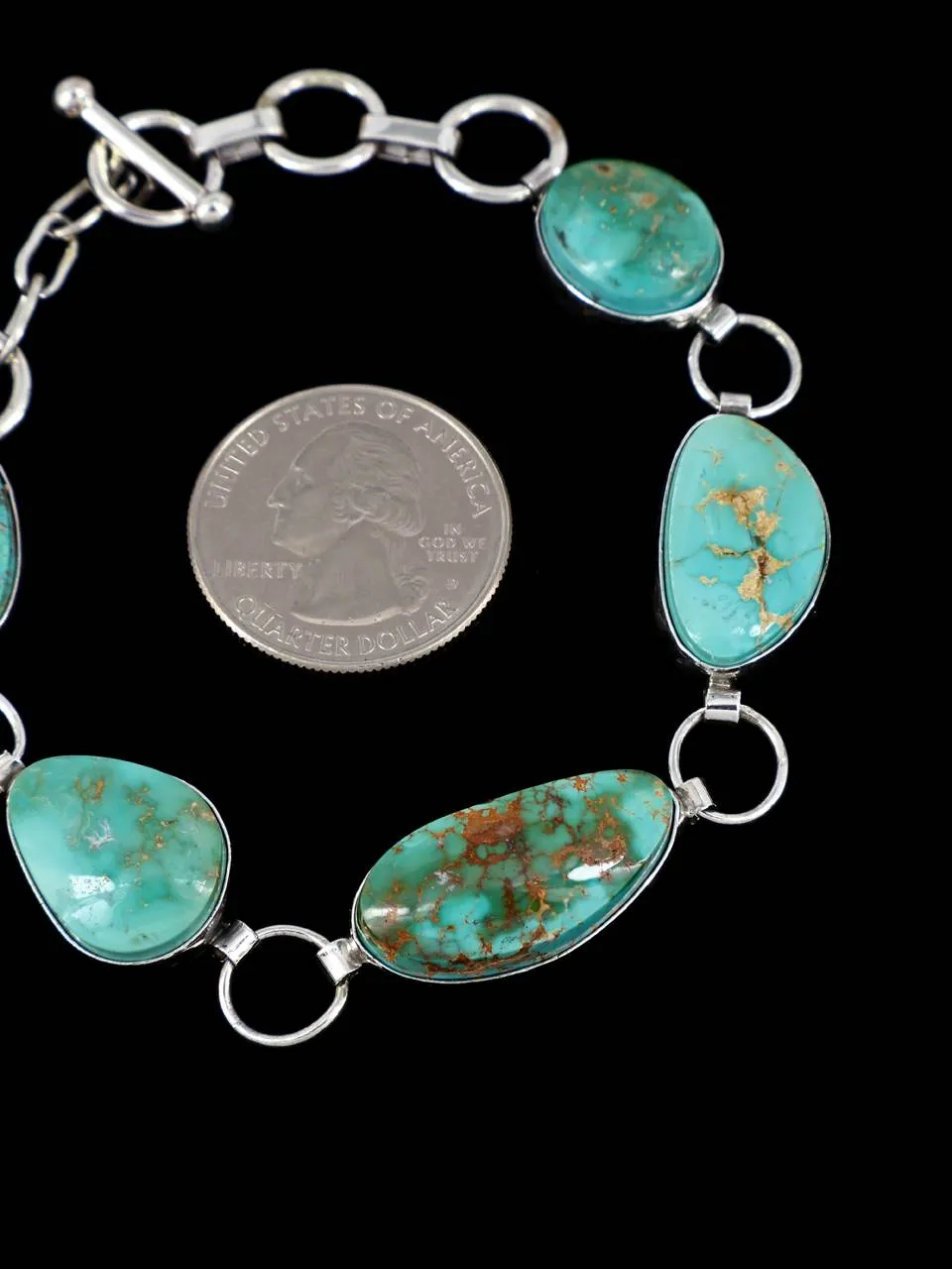 Native American Sterling Silver Royston Turquoise Link Bracelet