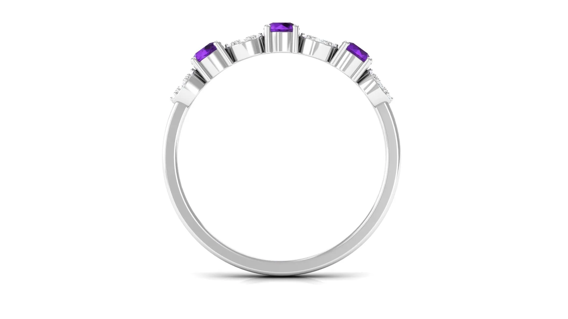 Natural Amethyst and Diamond Semi Eternity Ring