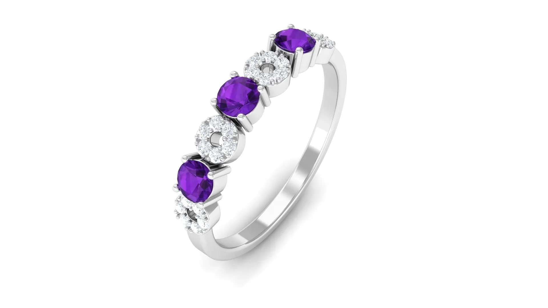 Natural Amethyst and Diamond Semi Eternity Ring