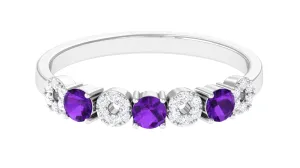 Natural Amethyst and Diamond Semi Eternity Ring