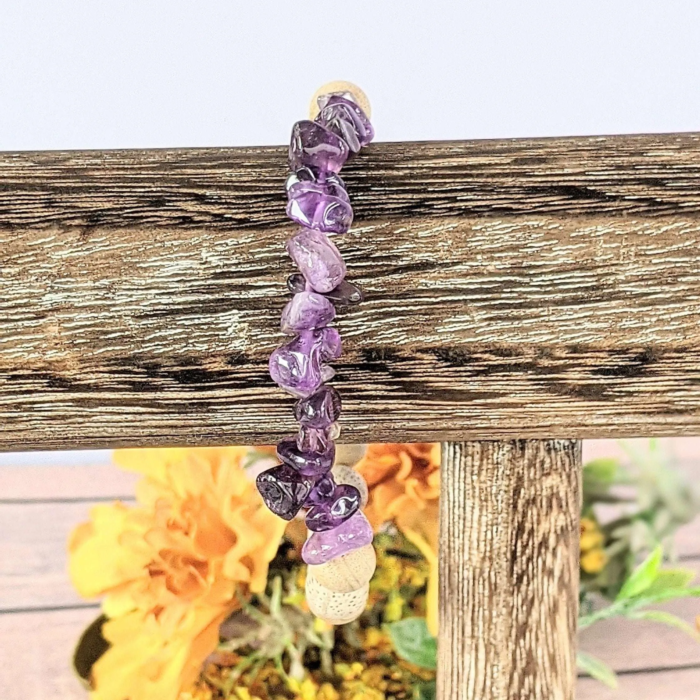 Natural Dark Amethyst Gemstone Chip Diffuser Bracelet- Contentment Bracelet-FEBRUARY BIRTHSTONE