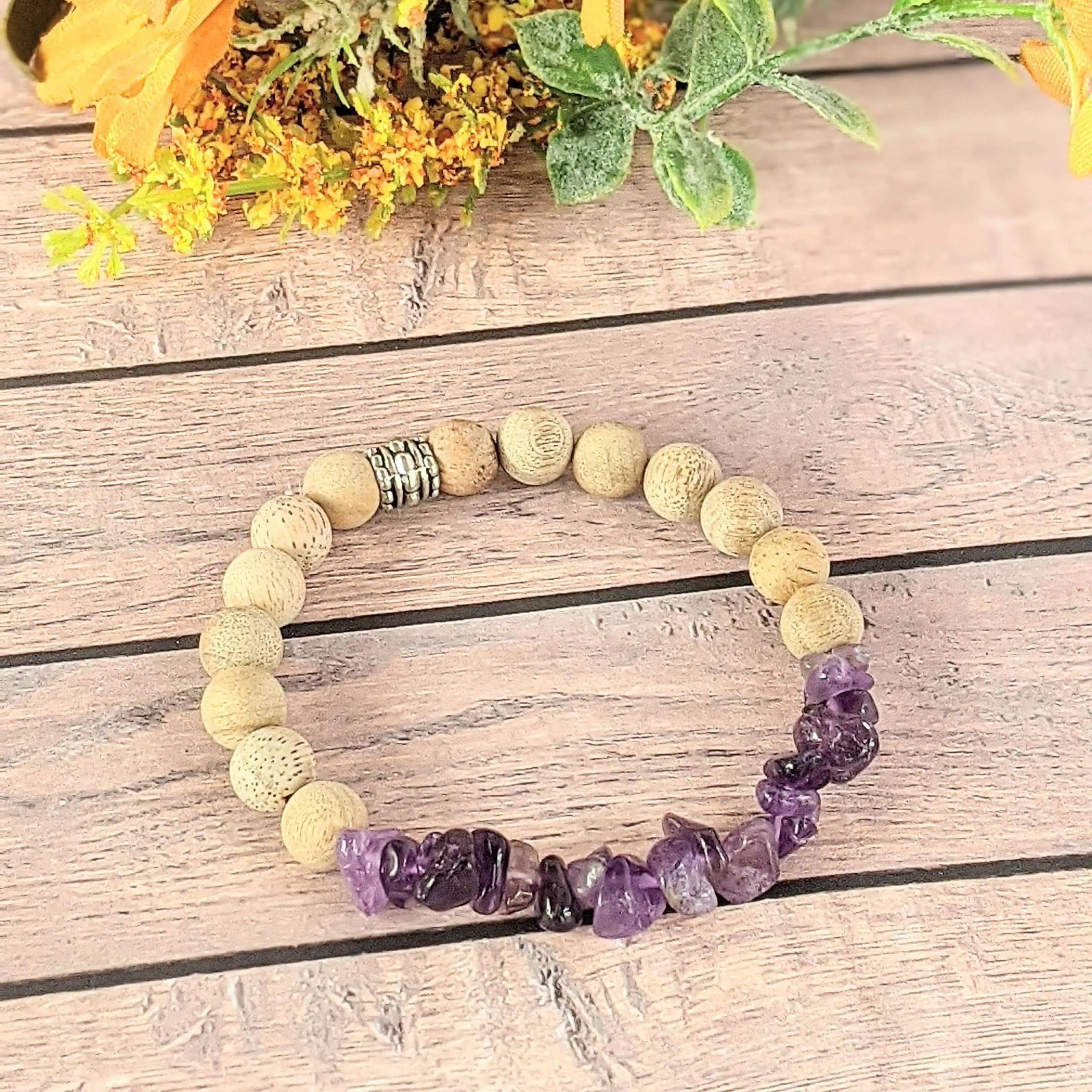 Natural Dark Amethyst Gemstone Chip Diffuser Bracelet- Contentment Bracelet-FEBRUARY BIRTHSTONE