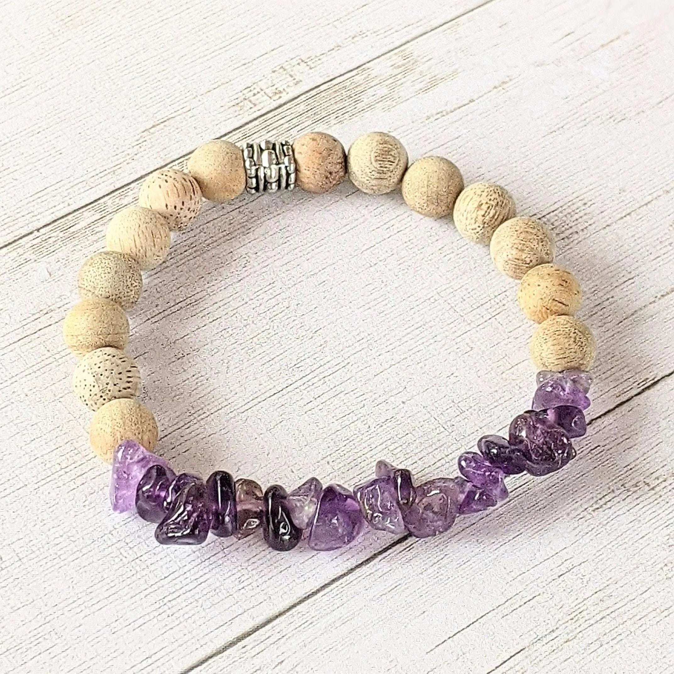 Natural Dark Amethyst Gemstone Chip Diffuser Bracelet- Contentment Bracelet-FEBRUARY BIRTHSTONE