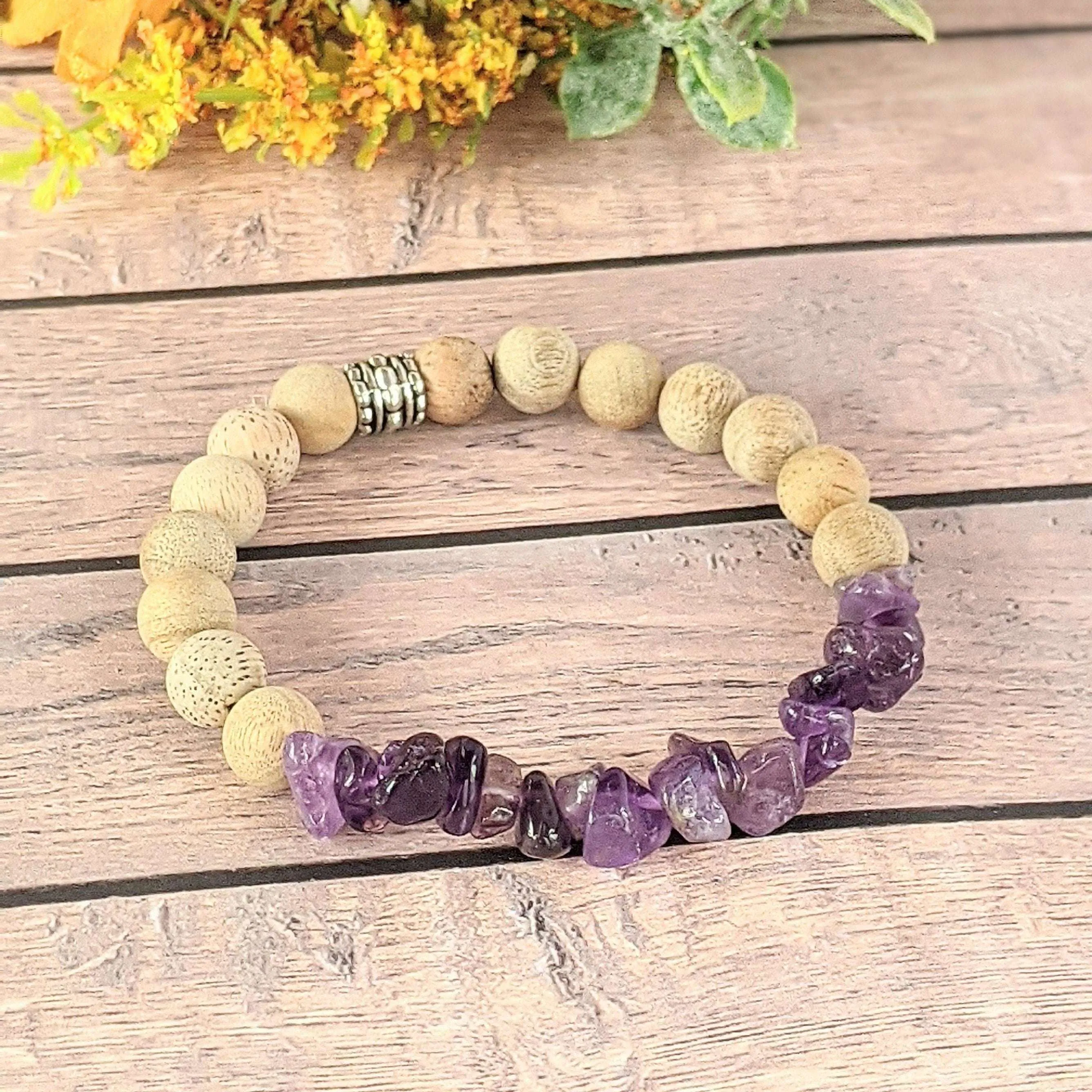 Natural Dark Amethyst Gemstone Chip Diffuser Bracelet- Contentment Bracelet-FEBRUARY BIRTHSTONE