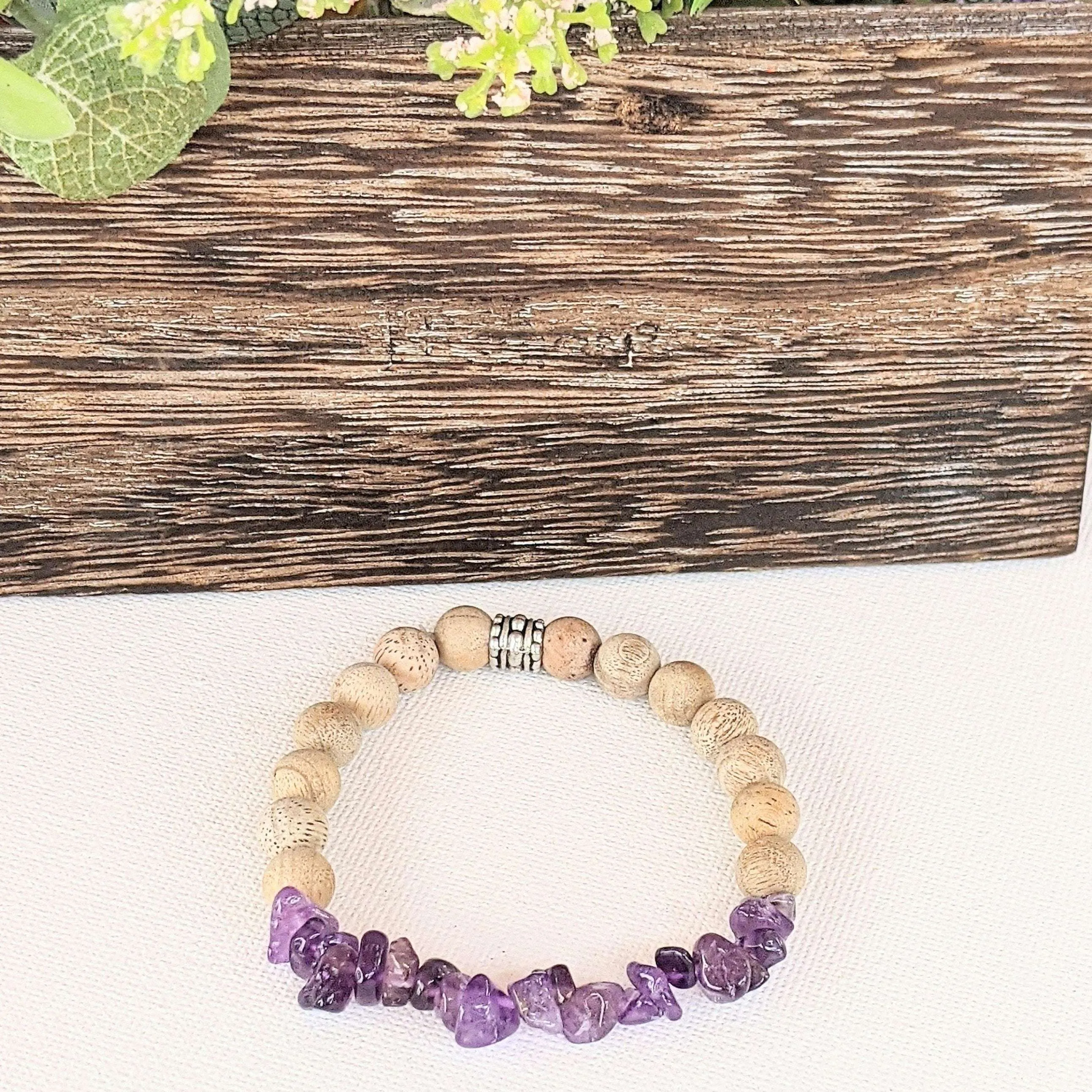 Natural Dark Amethyst Gemstone Chip Diffuser Bracelet- Contentment Bracelet-FEBRUARY BIRTHSTONE