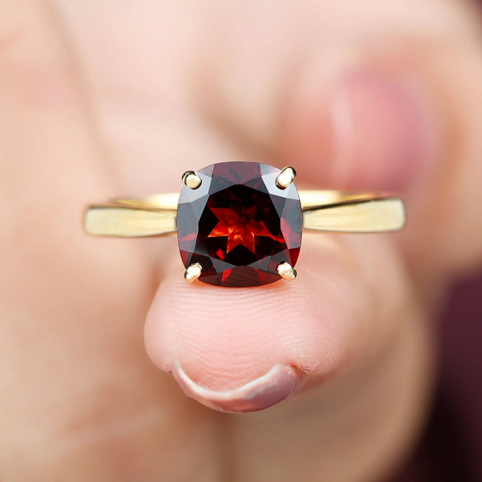 Natural Garnet Solitaire Engagement Ring with Diamond