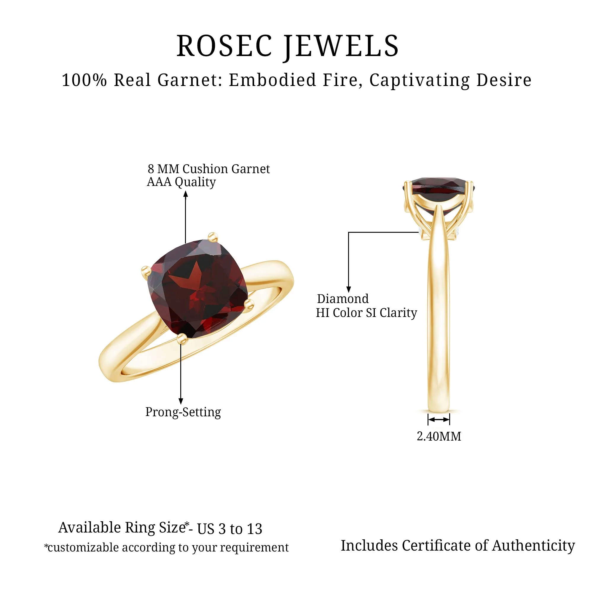 Natural Garnet Solitaire Engagement Ring with Diamond