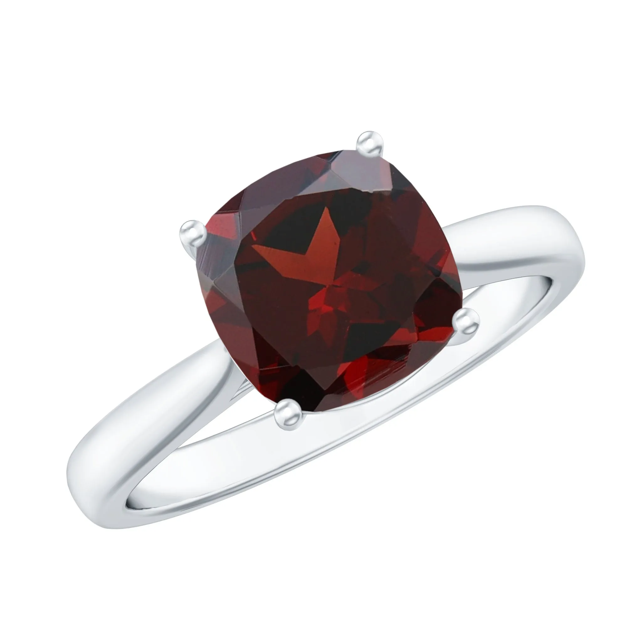 Natural Garnet Solitaire Engagement Ring with Diamond