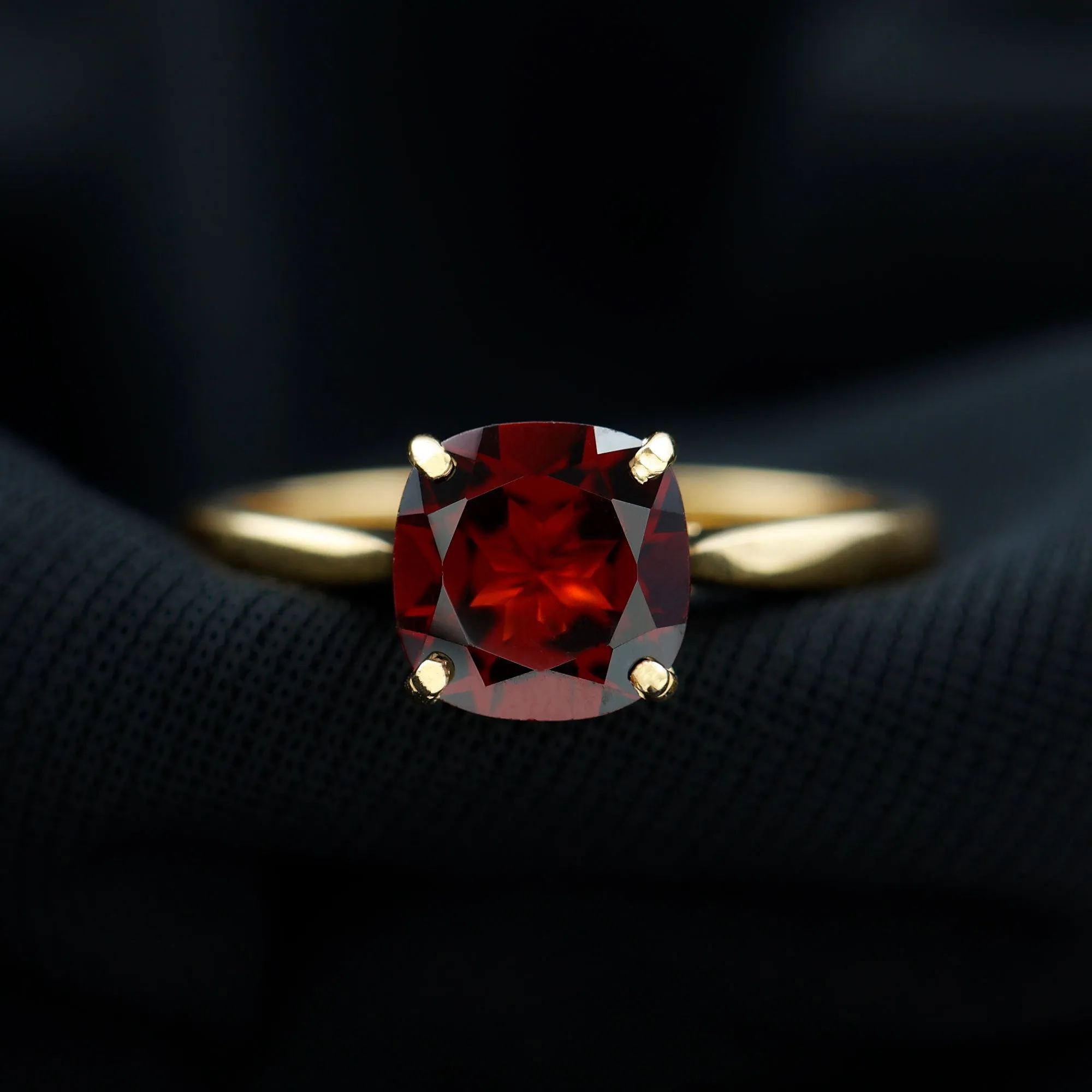 Natural Garnet Solitaire Engagement Ring with Diamond