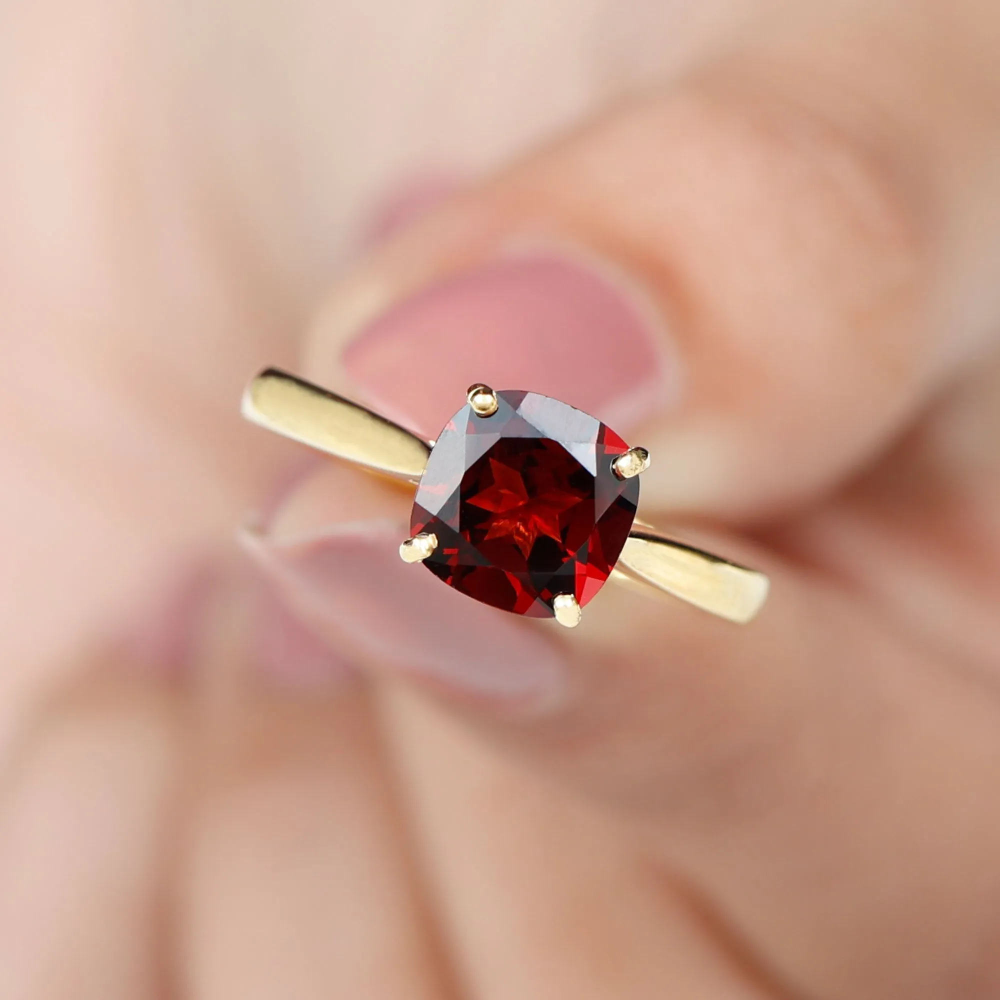 Natural Garnet Solitaire Engagement Ring with Diamond