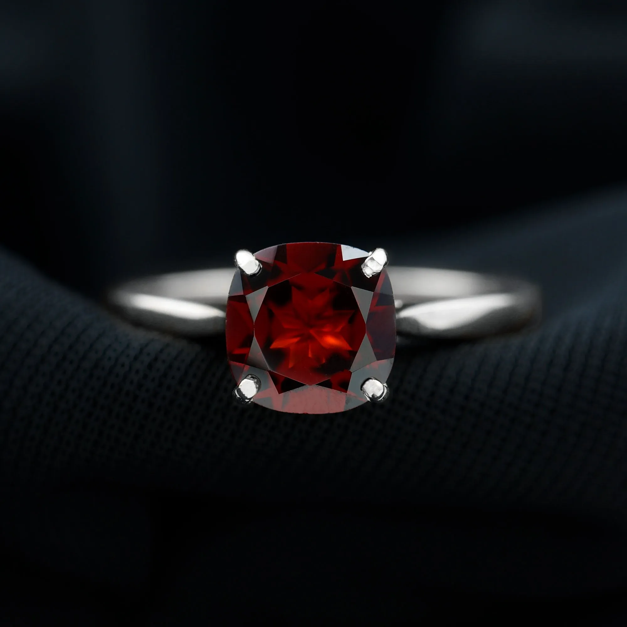 Natural Garnet Solitaire Engagement Ring with Diamond