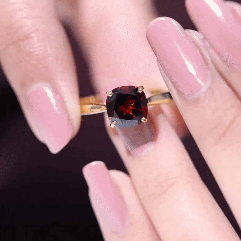 Natural Garnet Solitaire Engagement Ring with Diamond