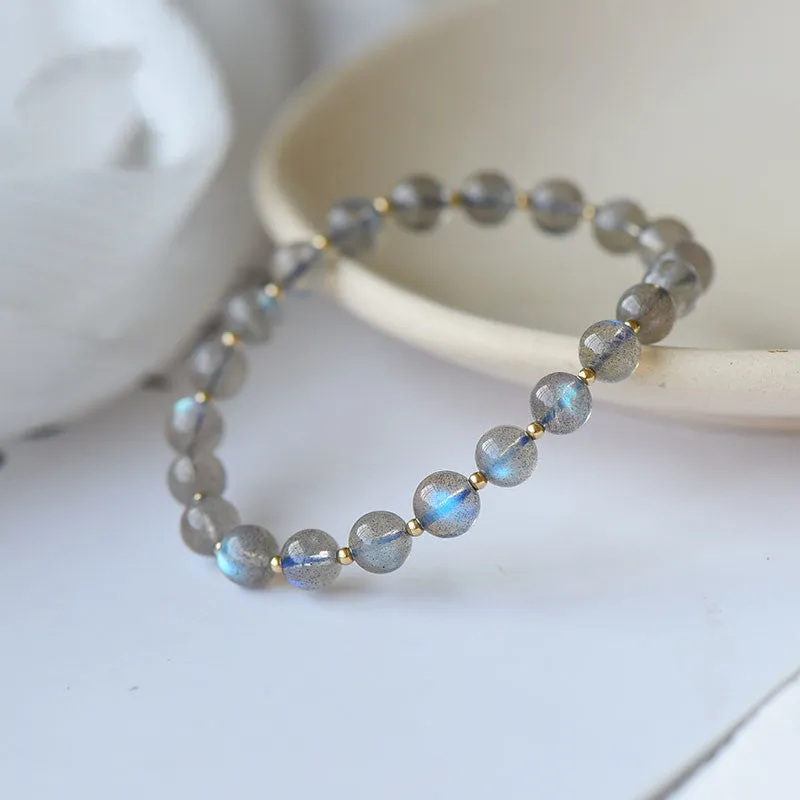 Natural Grey Moonstone Bracelet With Small Gold Beads