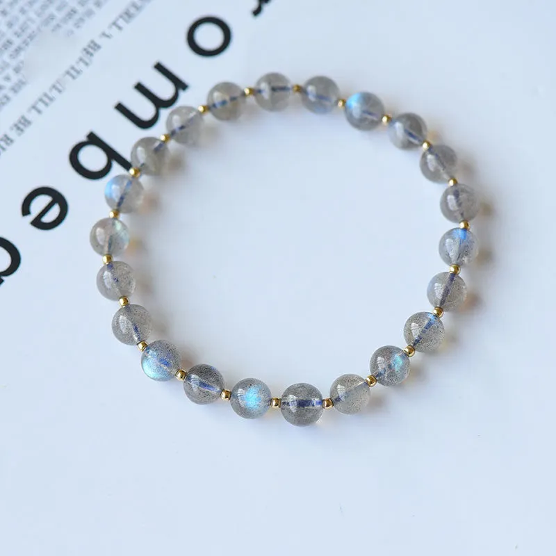 Natural Grey Moonstone Bracelet With Small Gold Beads