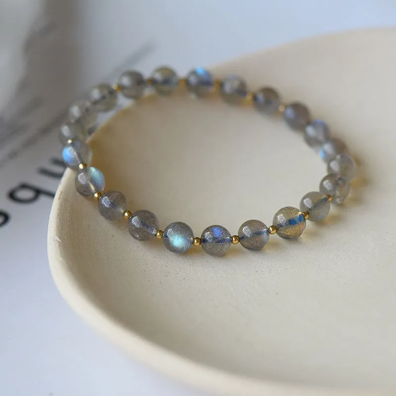 Natural Grey Moonstone Bracelet With Small Gold Beads