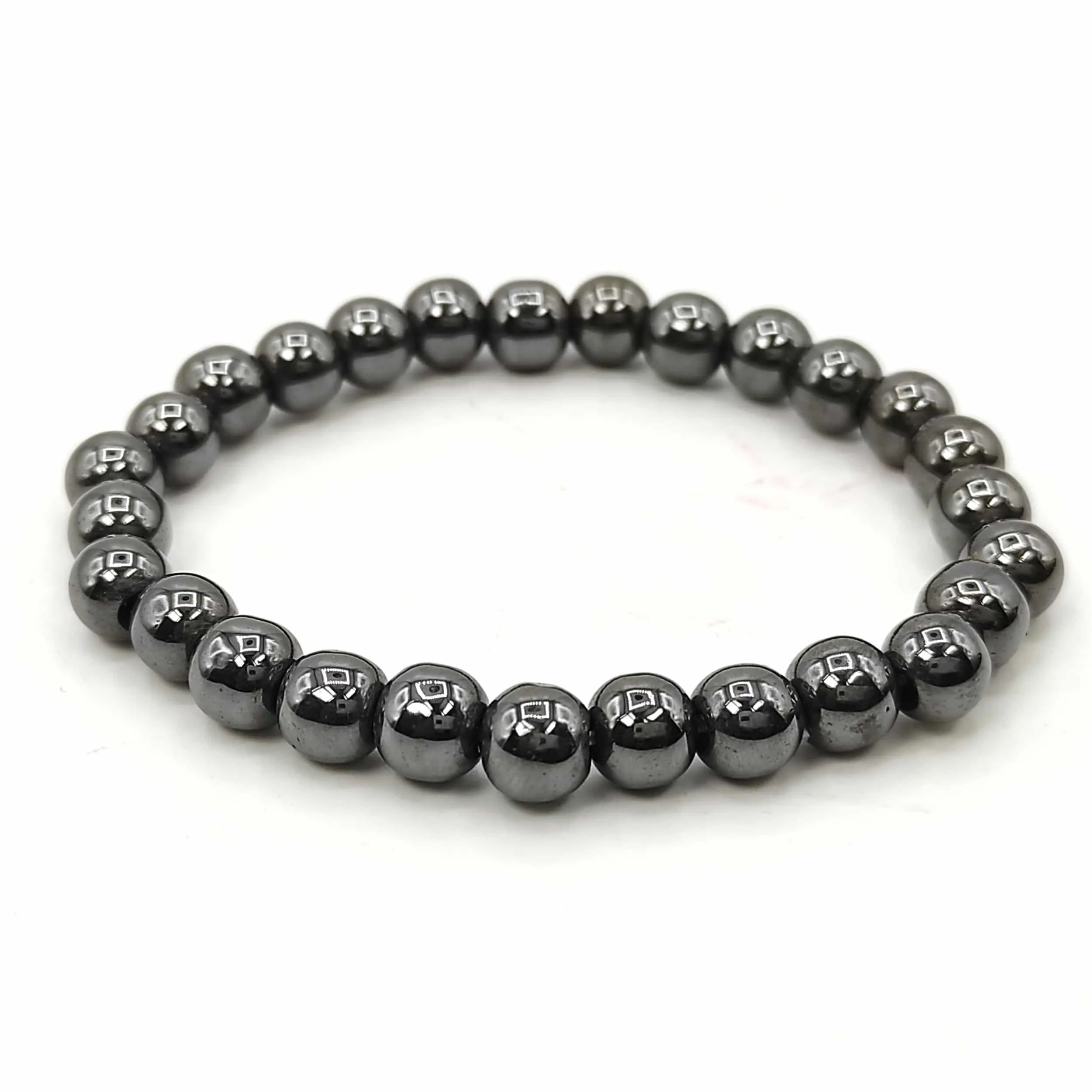 Natural Hematite Crystal Stone Bracelet for Unisex Adult (Black) 8 mm Bead Bracelet Round Shape