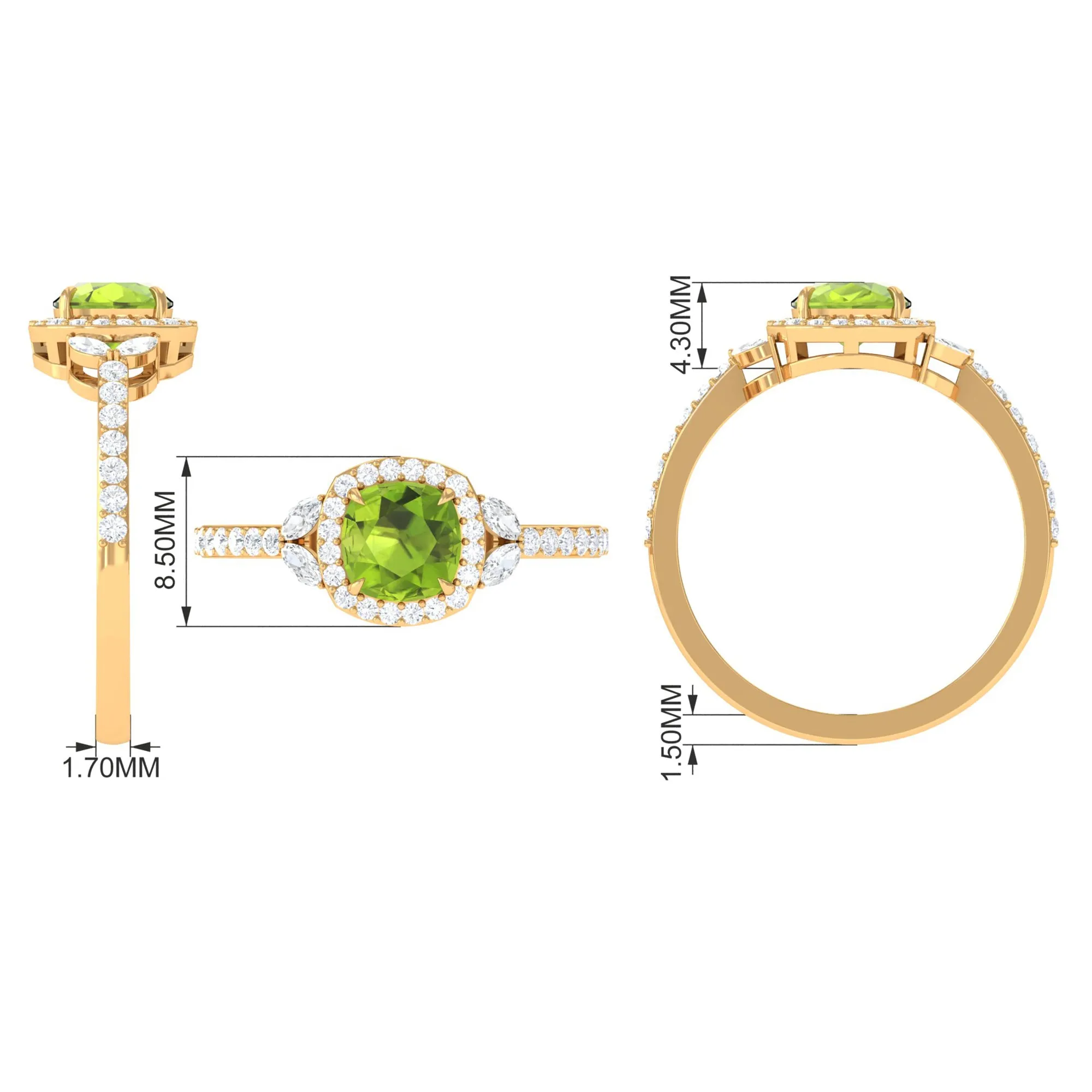 Natural Peridot Halo Engagement Ring with Diamond