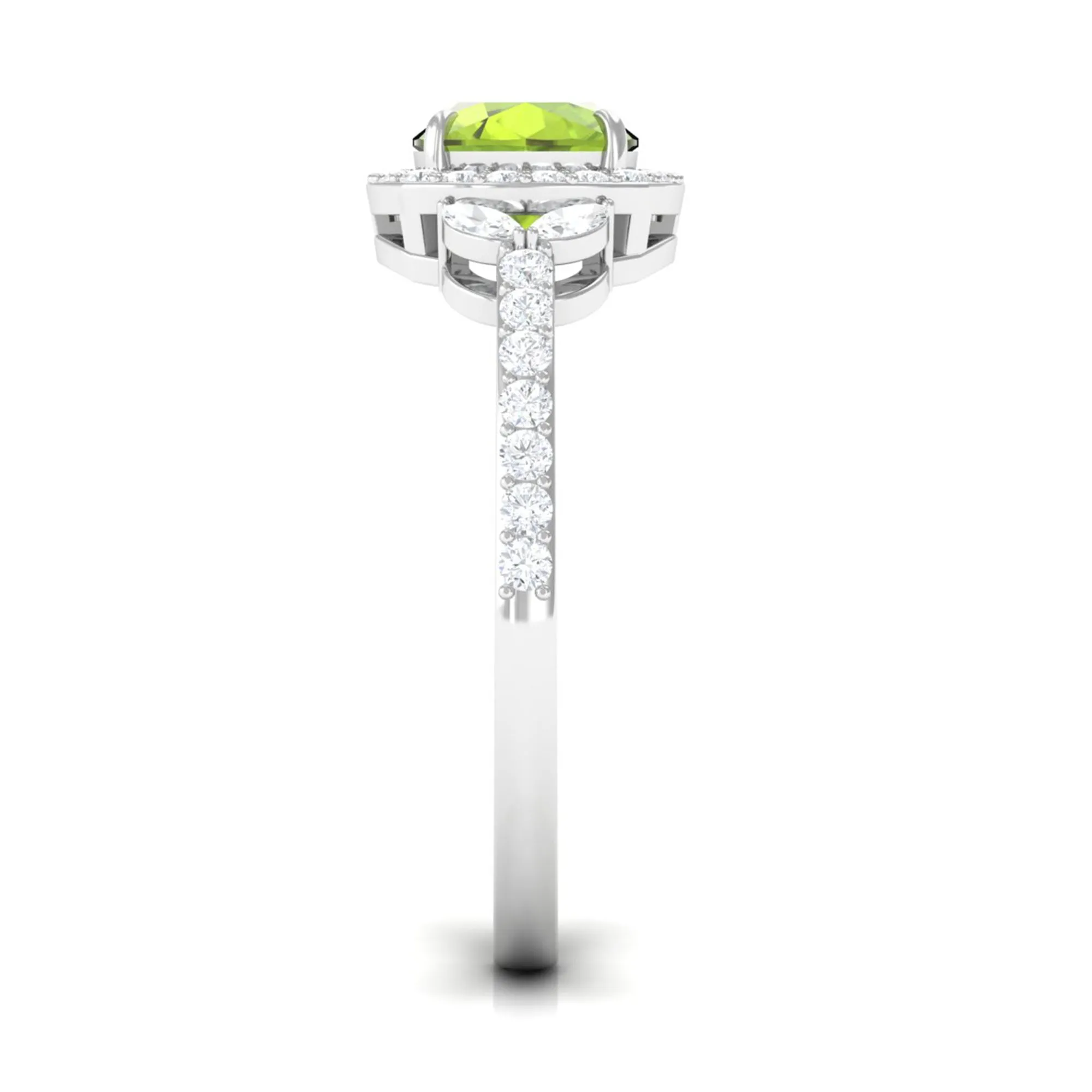 Natural Peridot Halo Engagement Ring with Diamond