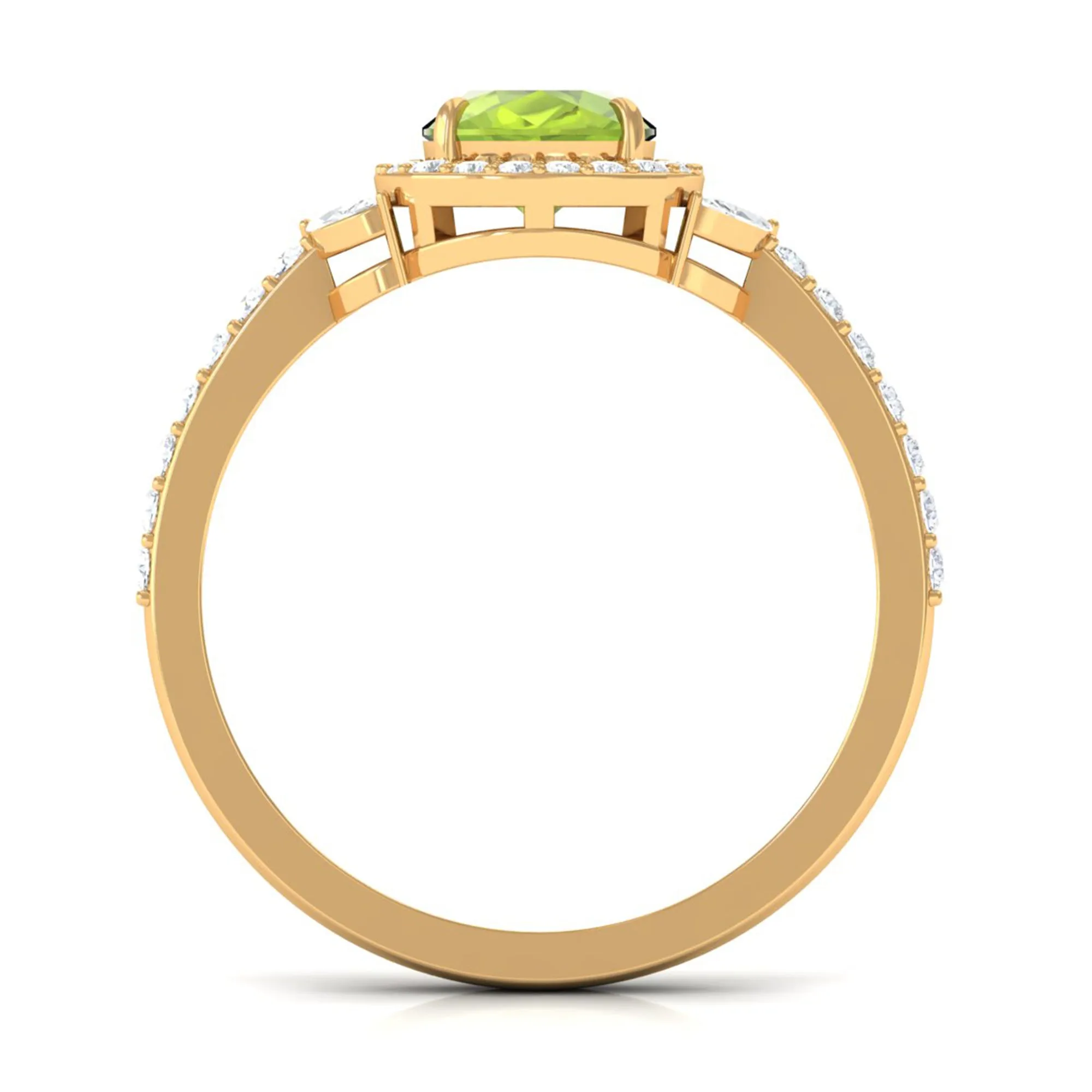 Natural Peridot Halo Engagement Ring with Diamond