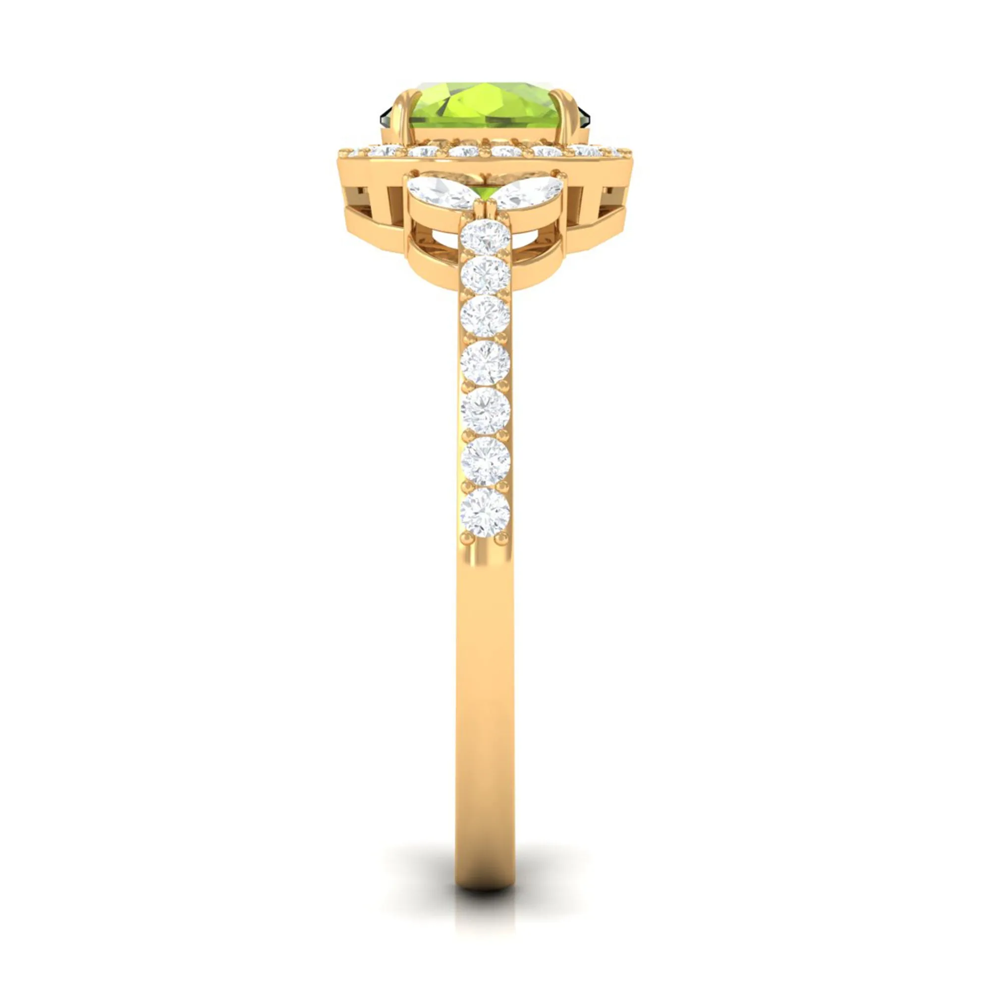 Natural Peridot Halo Engagement Ring with Diamond