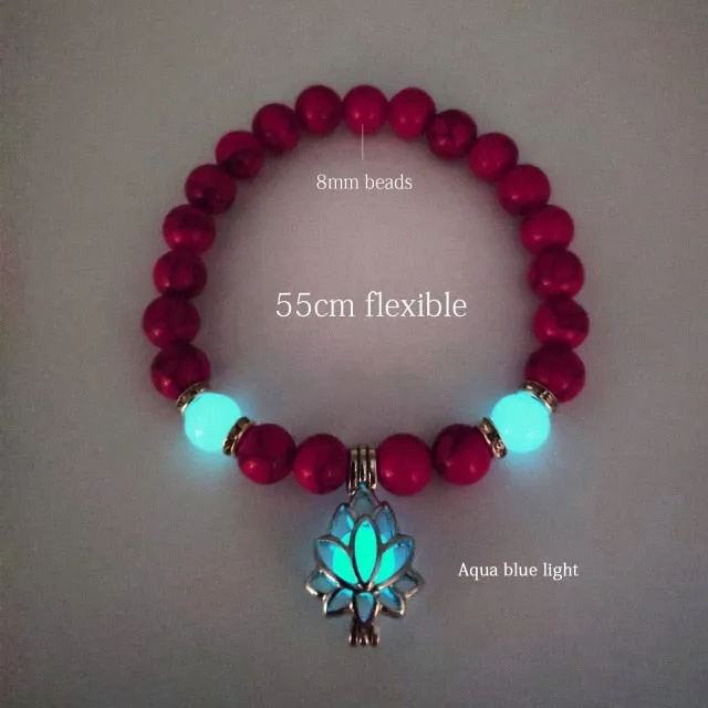 Natural Stone Bracelet Yoga Healing Luminous Glow In The Dark Bracelet Lotus Charm Beads Bracelet for Men Women Prayer Buddhism