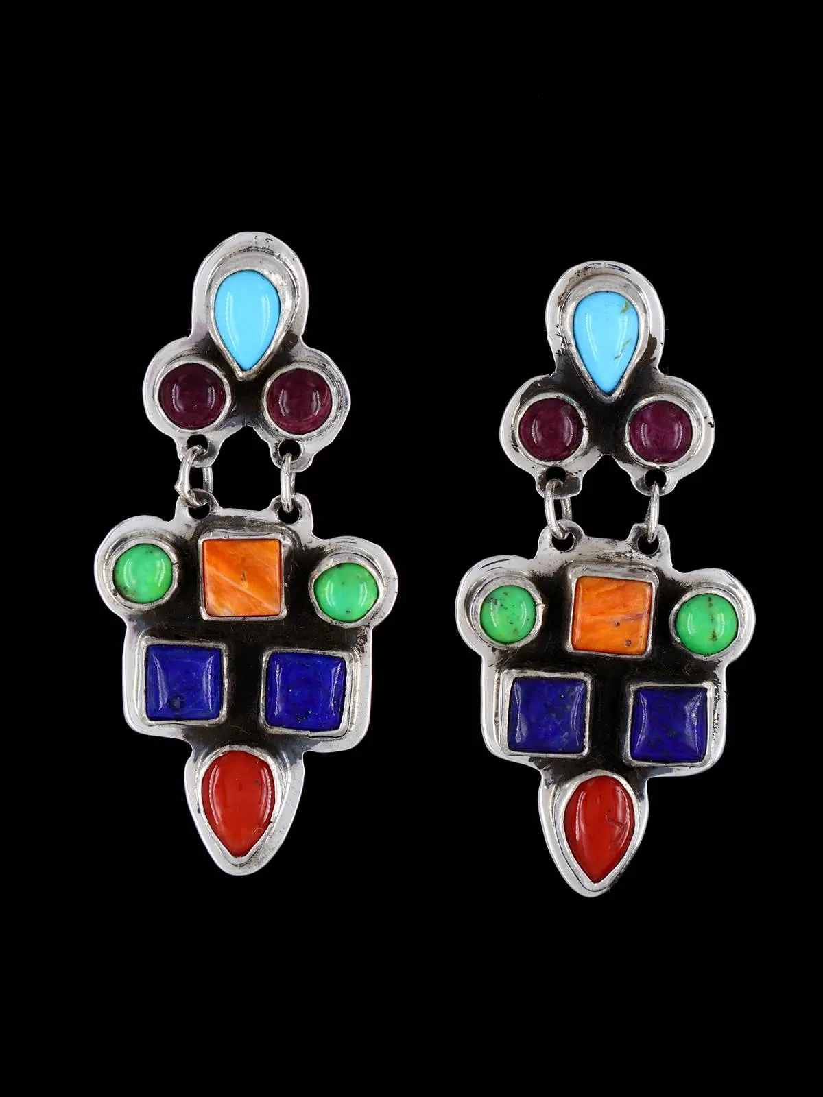 Navajo Multi Stone Sterling Silver Post Earrings