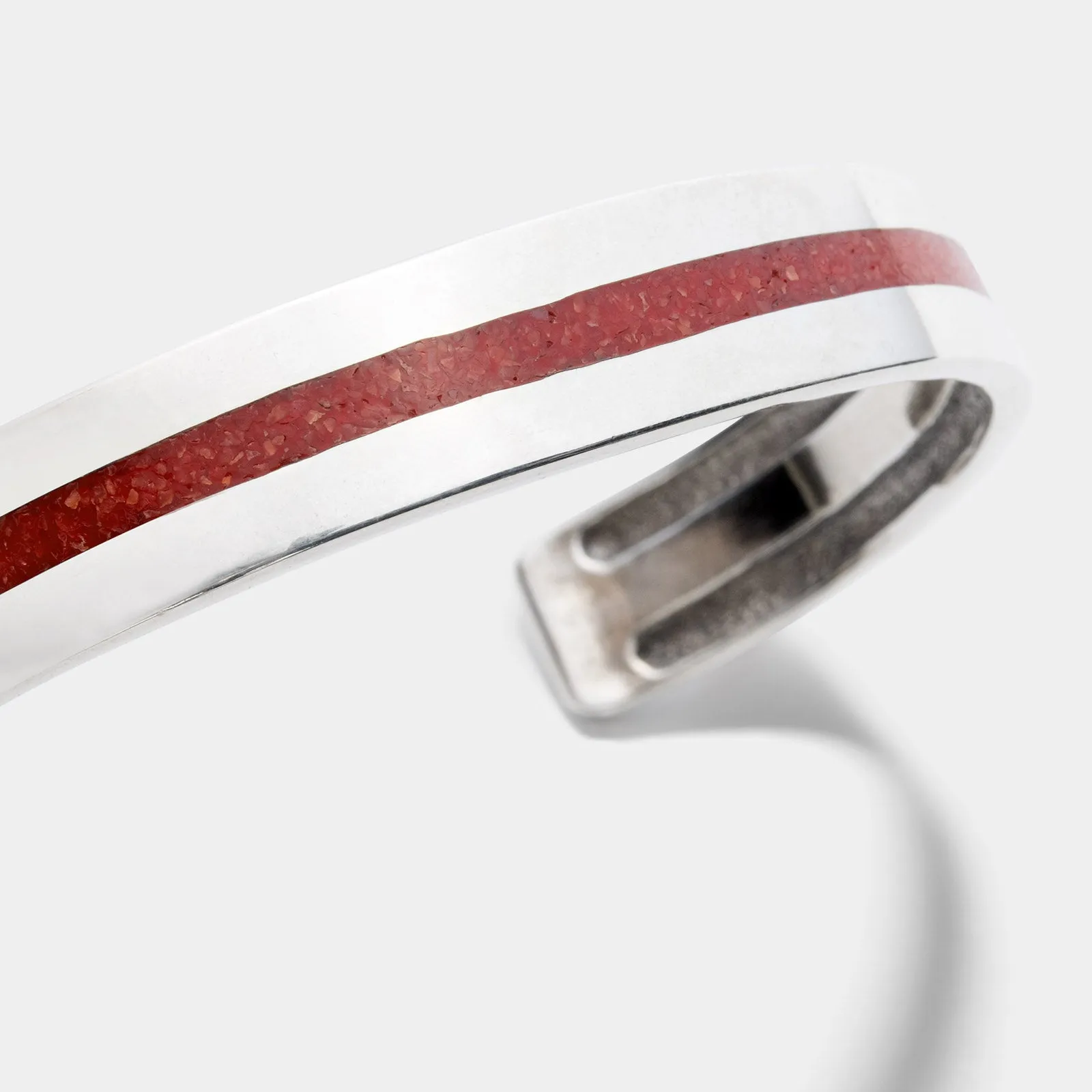 Navajo Red Coral Chip Inlay Silver Cuff