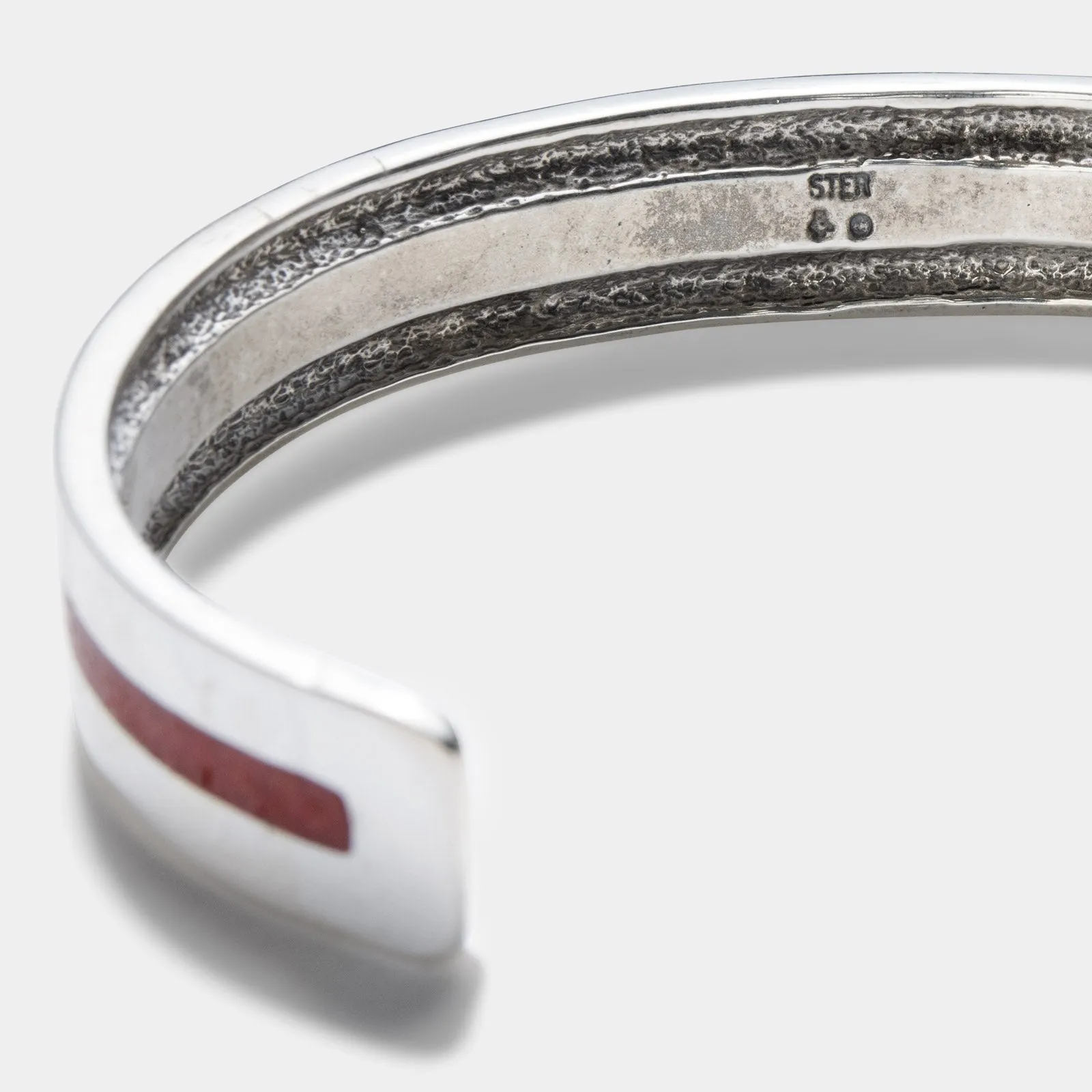 Navajo Red Coral Chip Inlay Silver Cuff