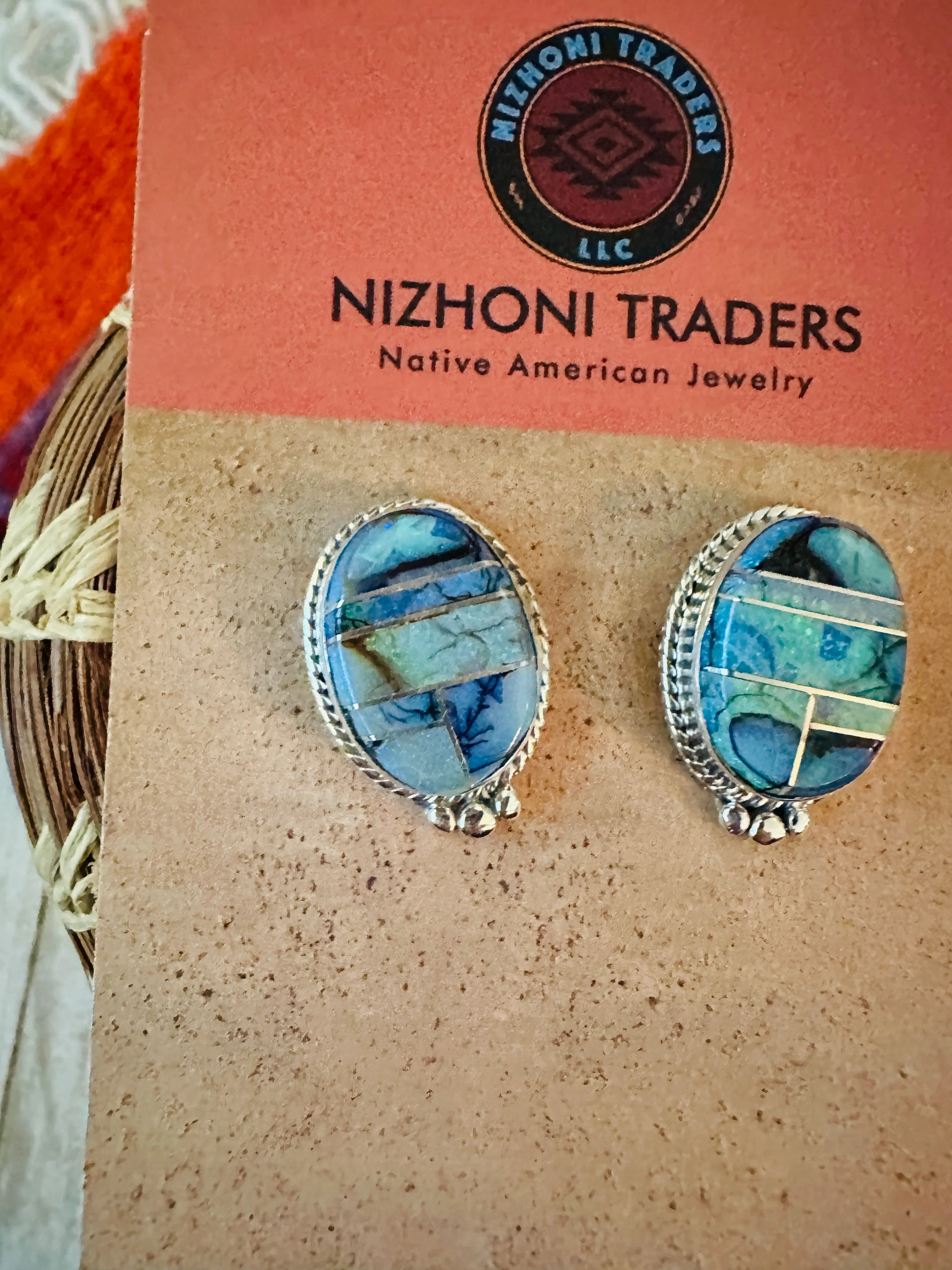 Navajo Spiderweb Opal & Sterling Silver Inlay Post Earrings