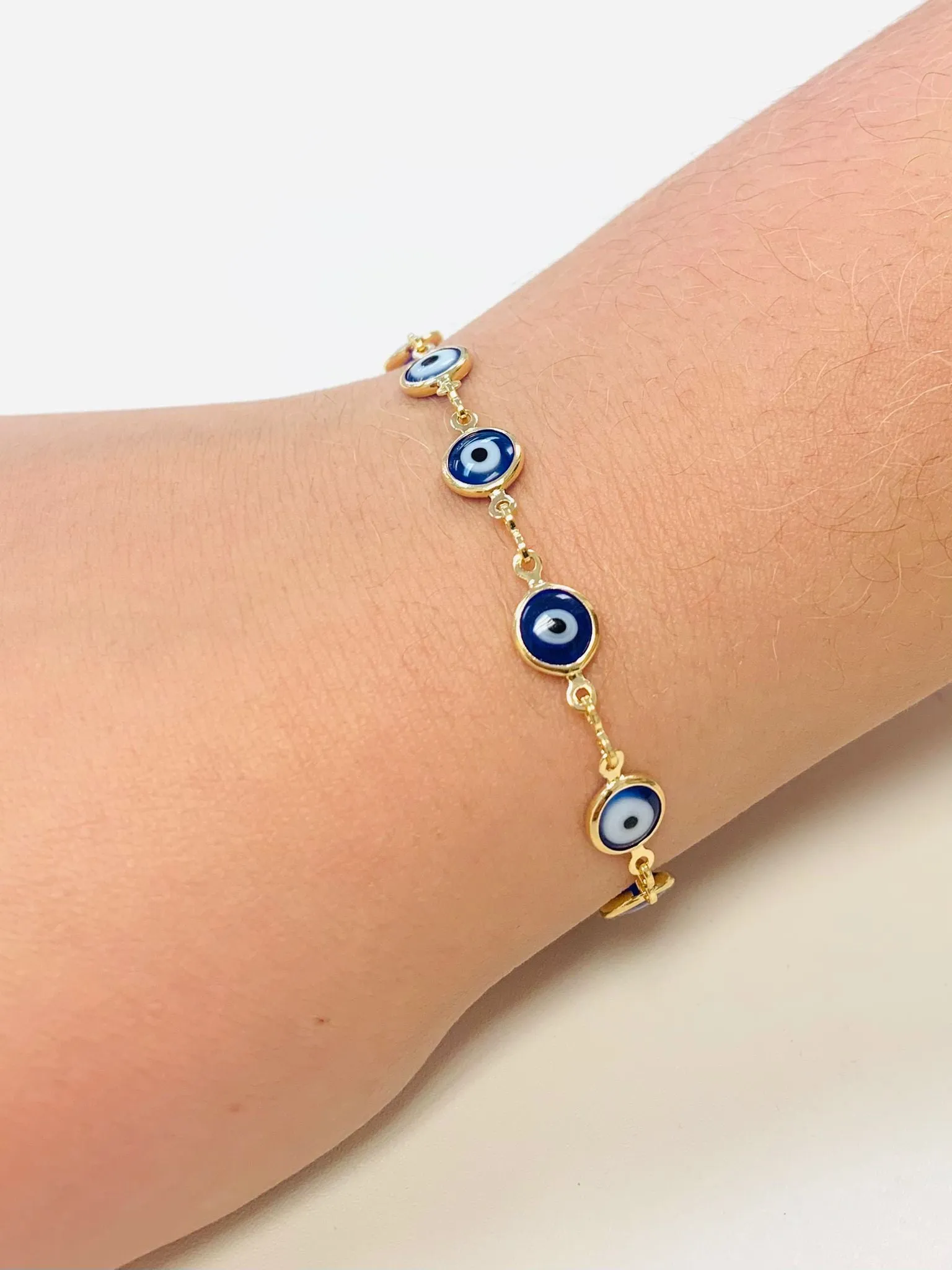 Navy Blue Evil Eye Women's Bracelet Gold Filled 7.5" 3.2g Good Luck Bracelet / Pulsera Mal de Ojo / Pulsera de Oro Laminado para Mujer / Everyday Bracelet / Women's Bracelet