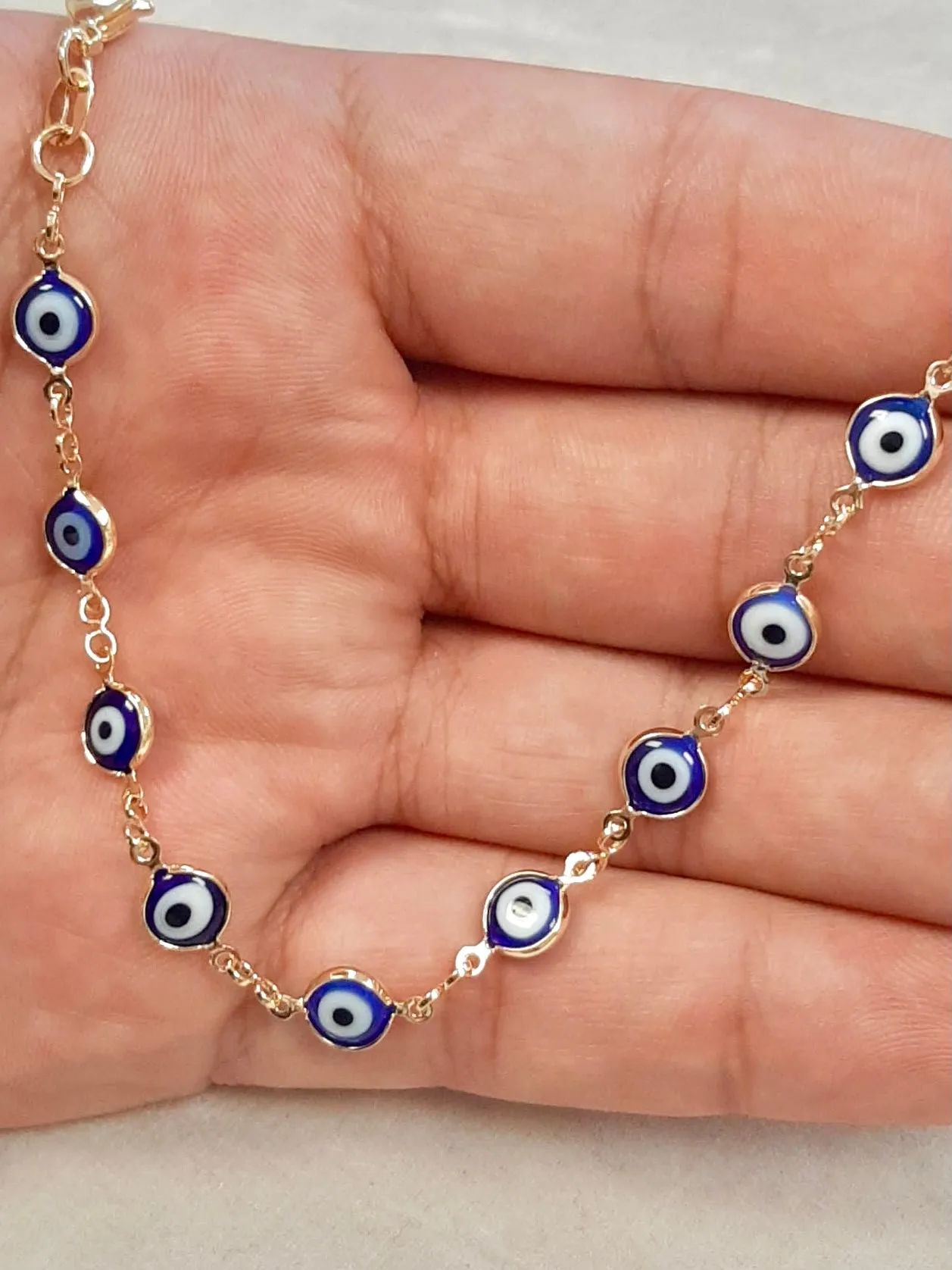 Navy Blue Evil Eye Women's Bracelet Gold Filled 7.5" 3.2g Good Luck Bracelet / Pulsera Mal de Ojo / Pulsera de Oro Laminado para Mujer / Everyday Bracelet / Women's Bracelet