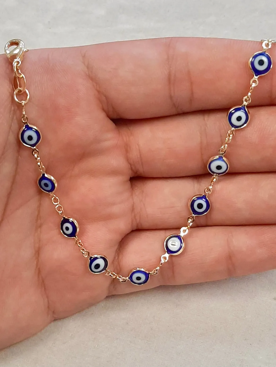 Navy Blue Evil Eye Women's Bracelet Gold Filled 7.5" 3.2g Good Luck Bracelet / Pulsera Mal de Ojo / Pulsera de Oro Laminado para Mujer / Everyday Bracelet / Women's Bracelet