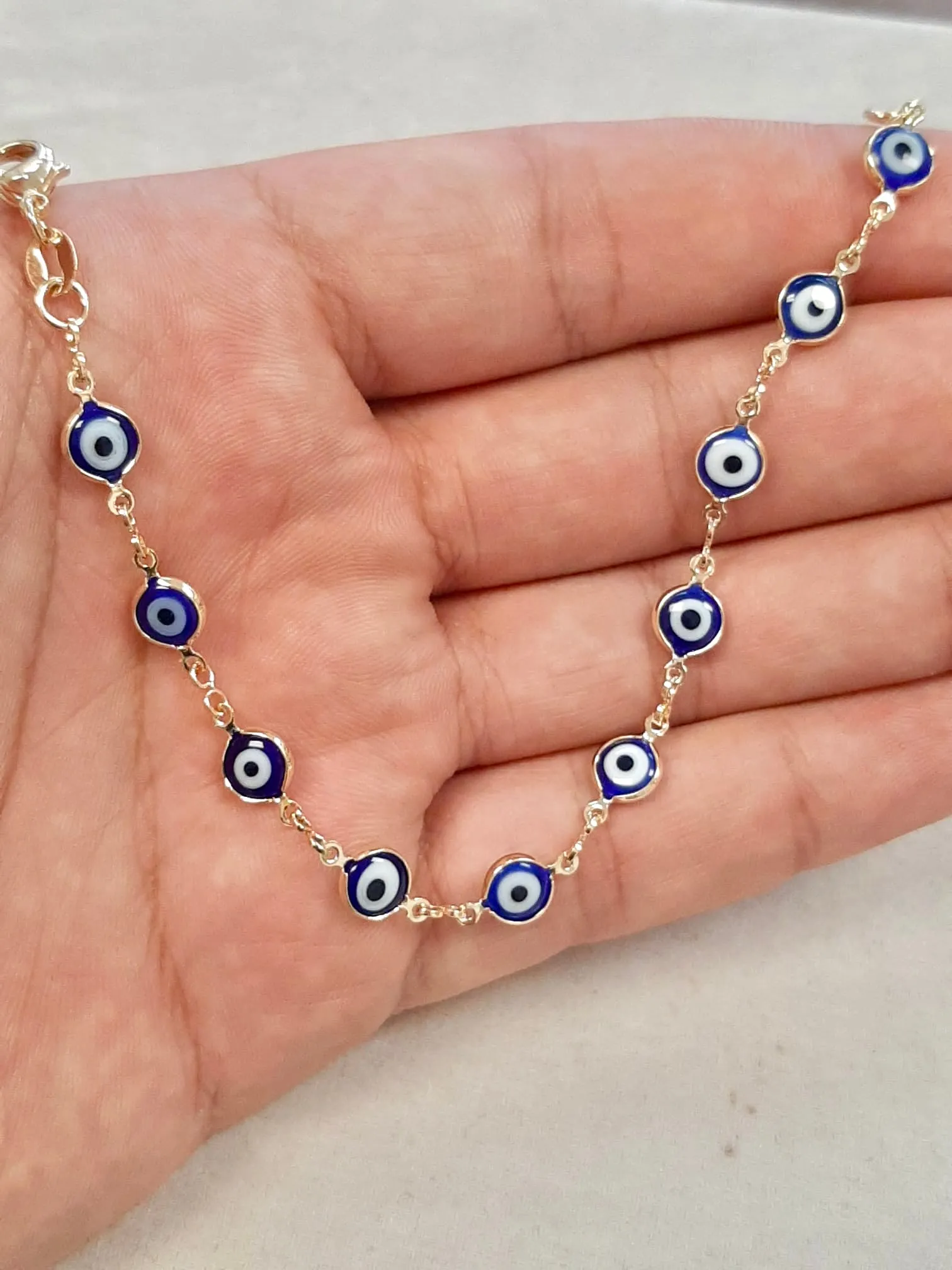 Navy Blue Evil Eye Women's Bracelet Gold Filled 7.5" 3.2g Good Luck Bracelet / Pulsera Mal de Ojo / Pulsera de Oro Laminado para Mujer / Everyday Bracelet / Women's Bracelet