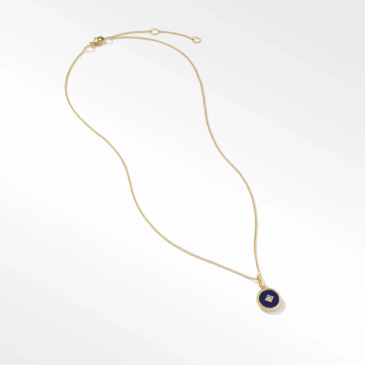 Navy Enamel Charm Necklace with 18K Yellow Gold and Diamond