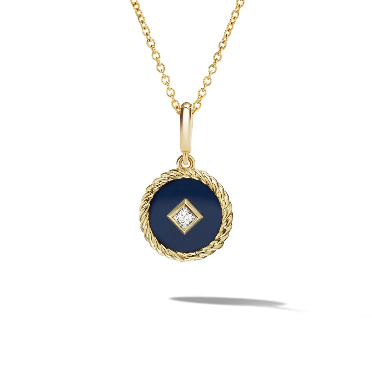 Navy Enamel Charm Necklace with 18K Yellow Gold and Diamond