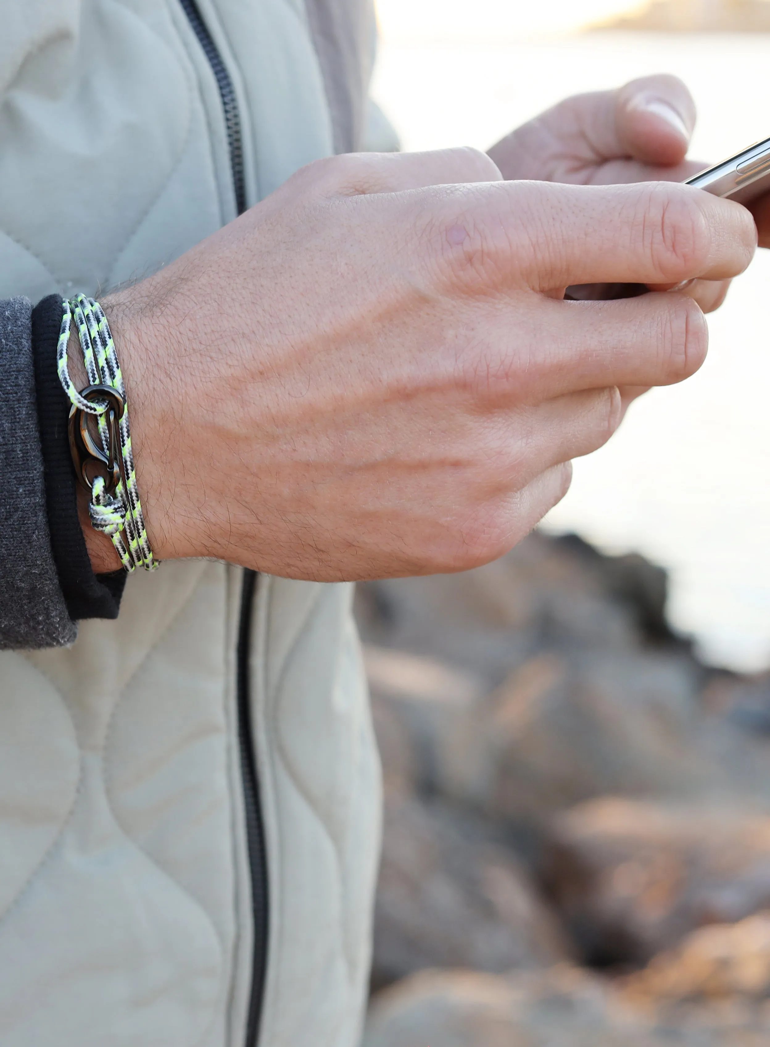 Neon   White Tactical Cord Bracelet for Men (Black Clasp - 20K)