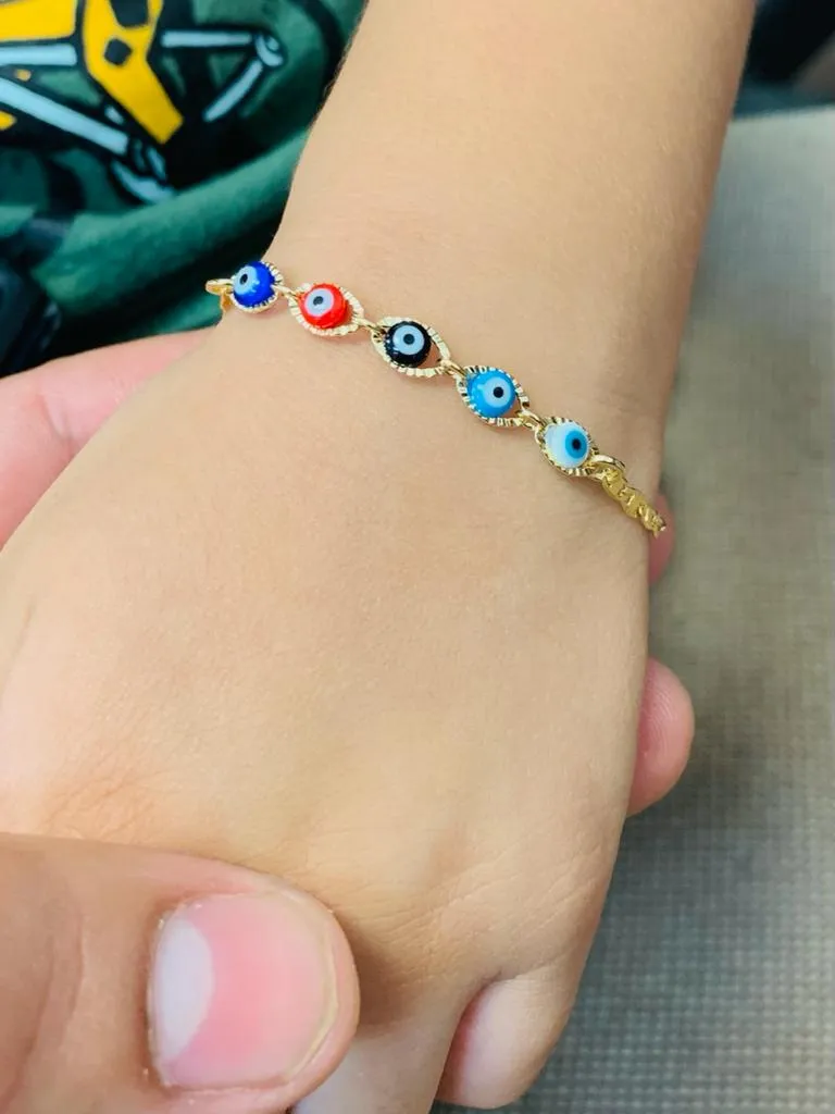 Newborn Baby/Childrens Boys/Girls Gold Filled Evil Eye Baby Bracelet Luck Valentino Link / Pulsera Mal de Ojo Pra Ninos Mujeres Hombres Oro Laminado