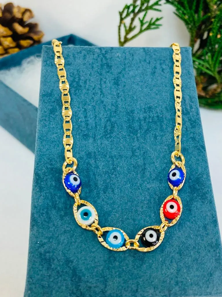 Newborn Baby/Childrens Boys/Girls Gold Filled Evil Eye Baby Bracelet Luck Valentino Link / Pulsera Mal de Ojo Pra Ninos Mujeres Hombres Oro Laminado