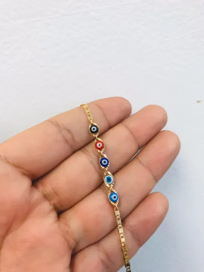 Newborn Baby/Childrens Boys/Girls Gold Filled Evil Eye Baby Bracelet Luck Valentino Link / Pulsera Mal de Ojo Pra Ninos Mujeres Hombres Oro Laminado