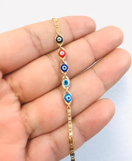 Newborn Baby/Childrens Boys/Girls Gold Filled Evil Eye Baby Bracelet Luck Valentino Link / Pulsera Mal de Ojo Pra Ninos Mujeres Hombres Oro Laminado